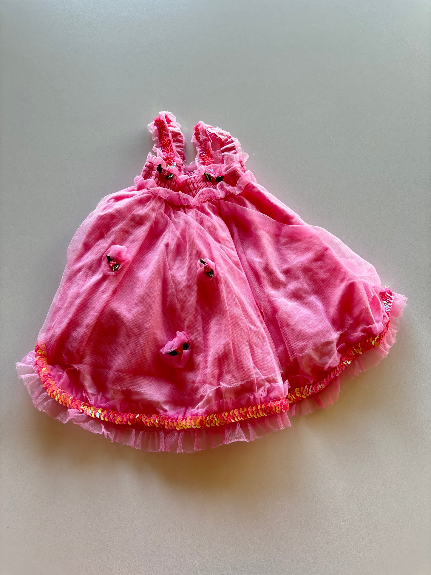 Pink Sequin & Floral Party Dress