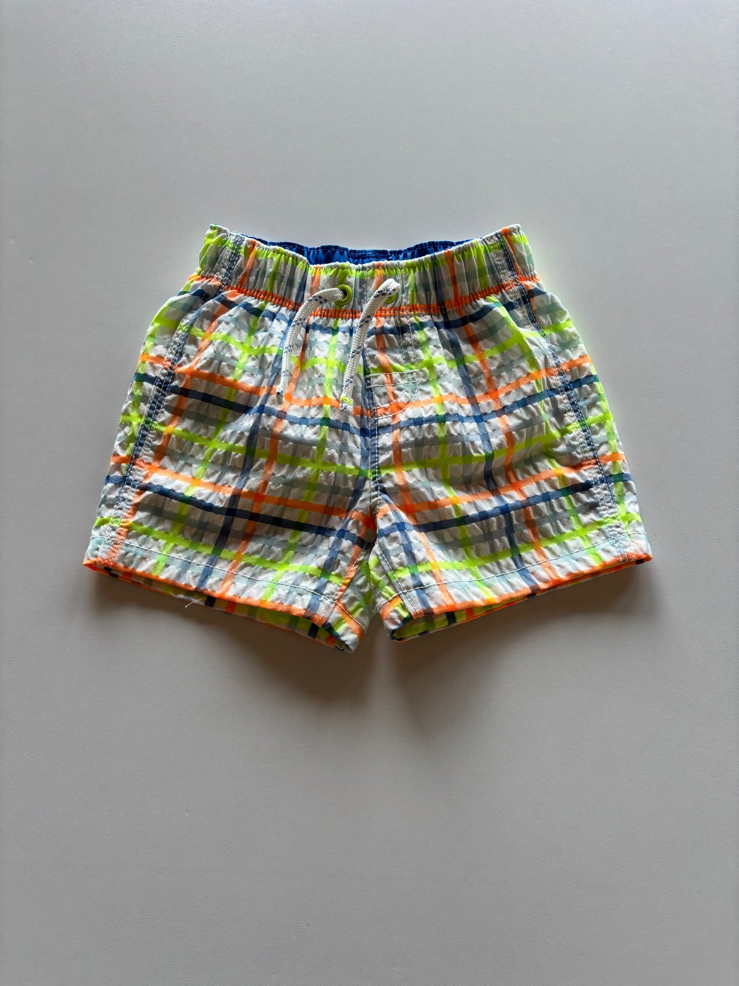 Bright Plaid Swim Trunks