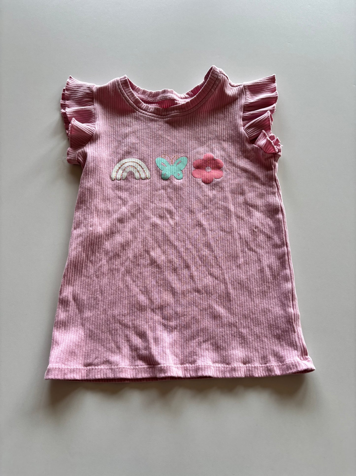 Ribbed Pink Flutter Sleeve Tee