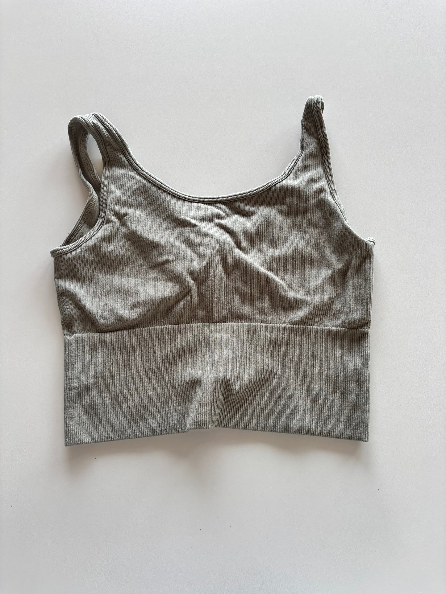 Greenish Grey Ribbed Cropped Tank