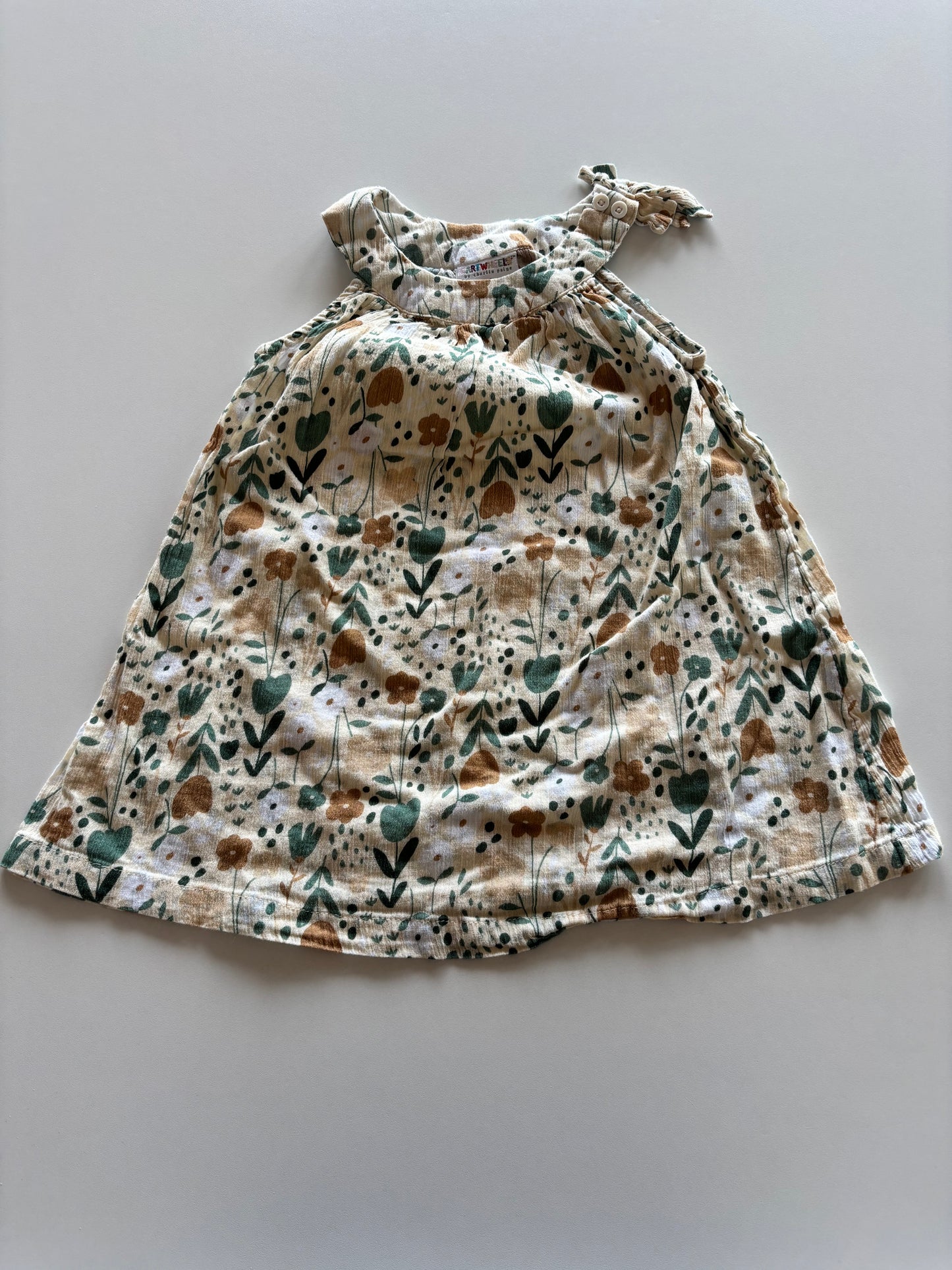 Green & Brown Floral Cotton Dress