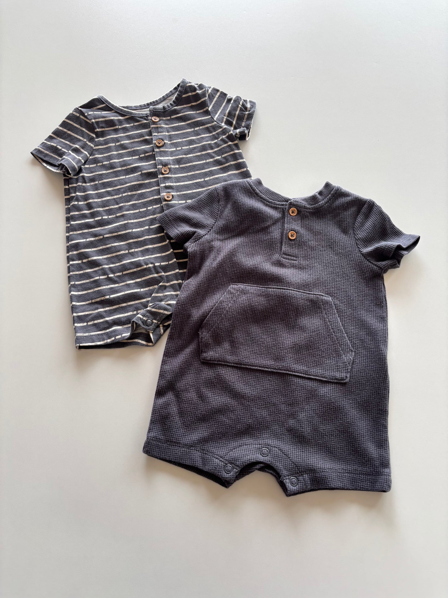 2 Grey Henley Rompers