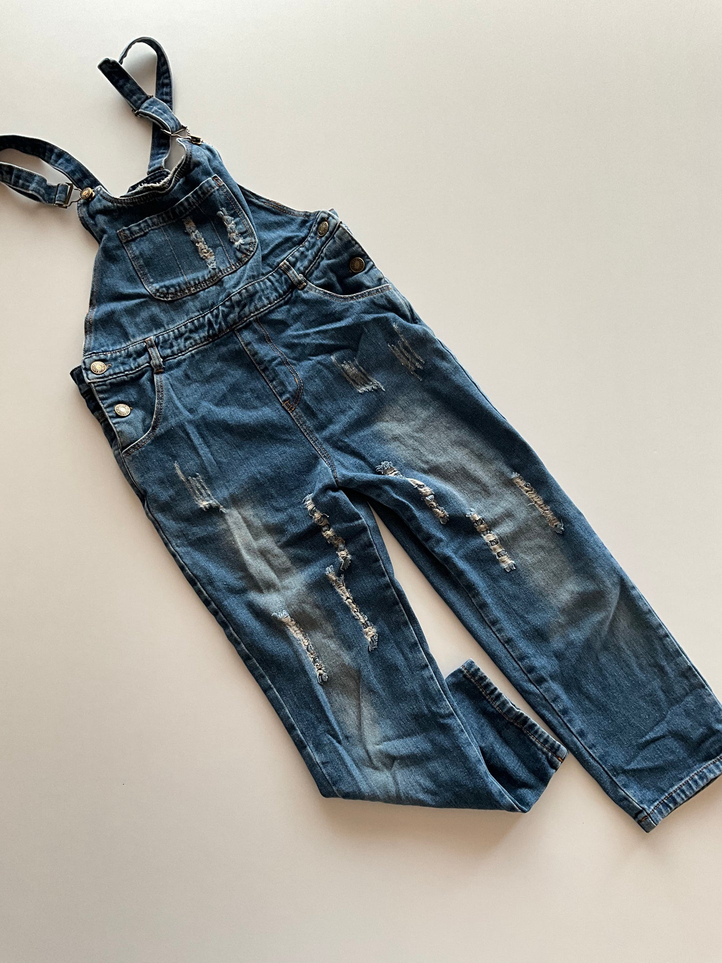 Distressed Denim Overalls