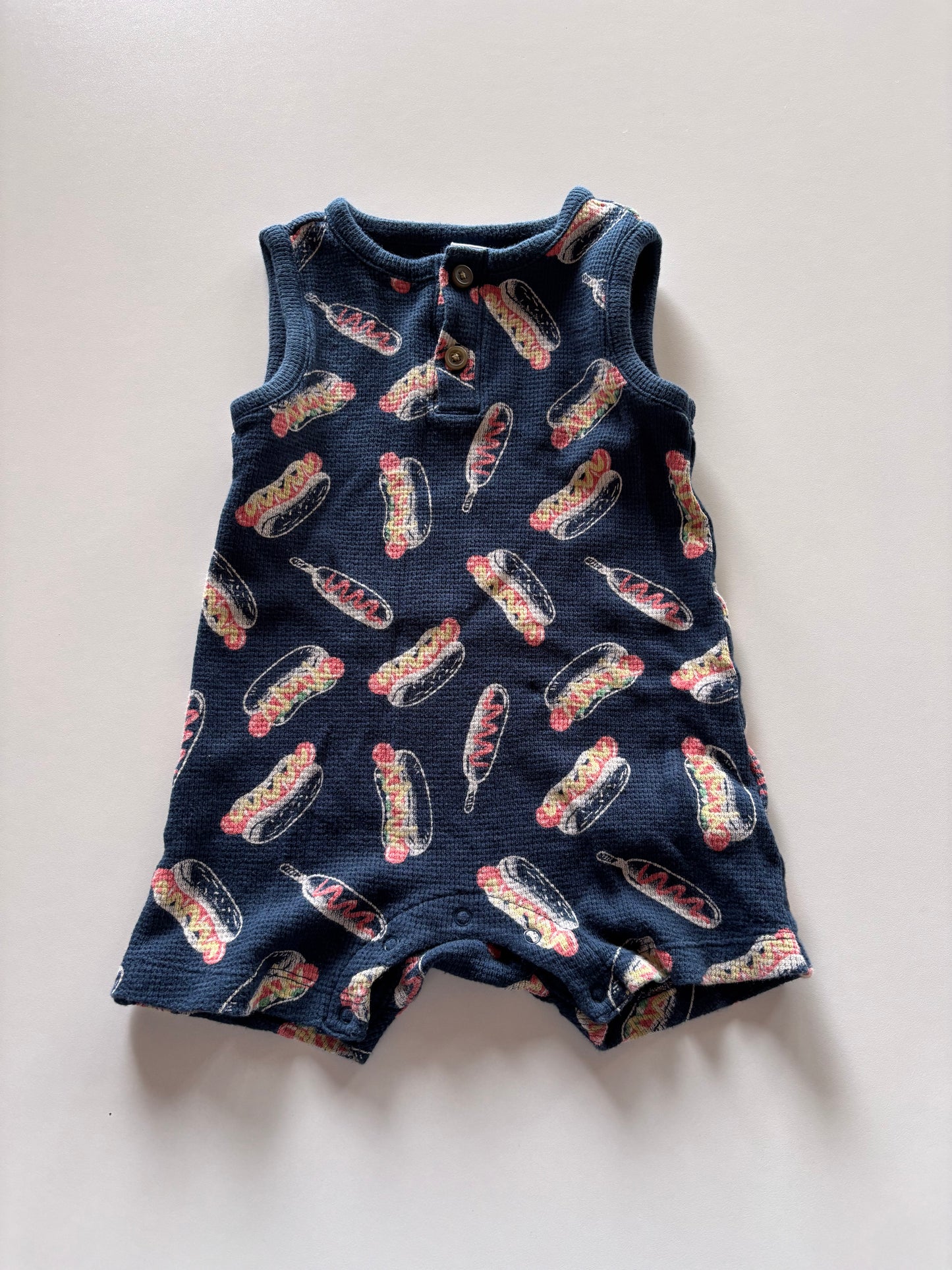 Navy Waffle Hotdog Romper