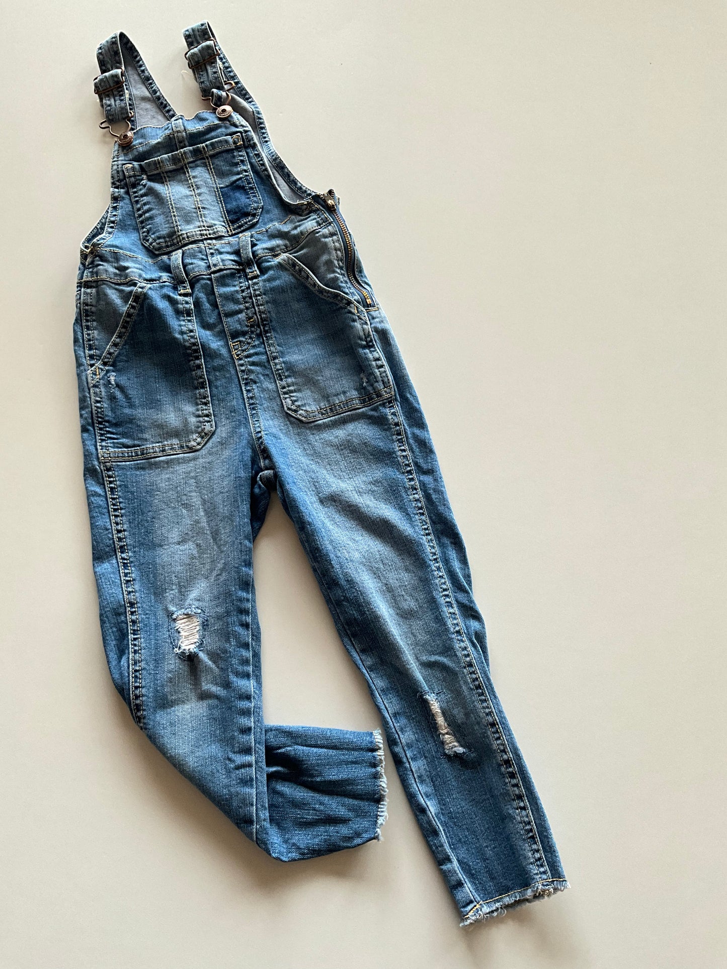 Distressed Denim Overalls