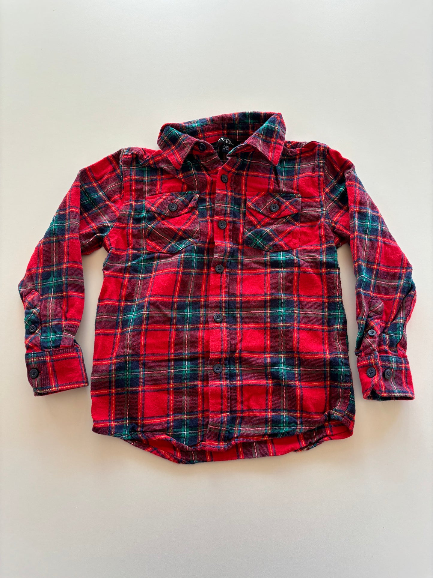 Red & Green Flannel Plaid Button Up Shirt