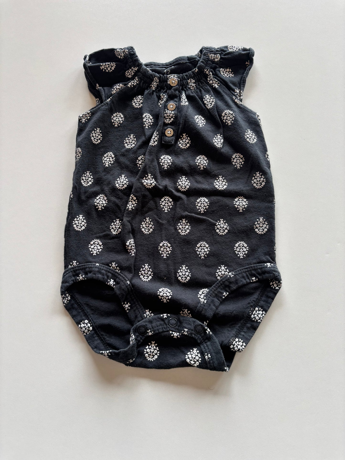 Black with White Floral Onesie