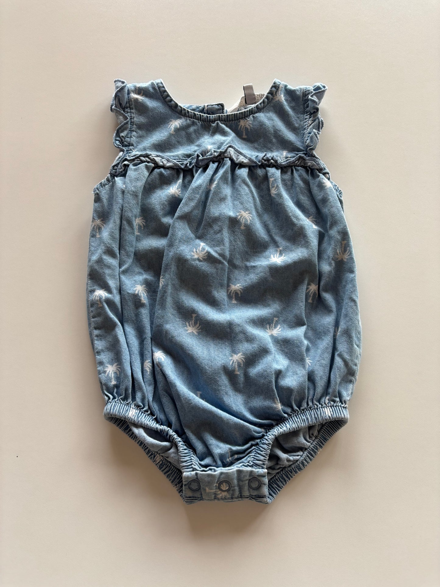 Chambray Palm Tree Bubble Onesie