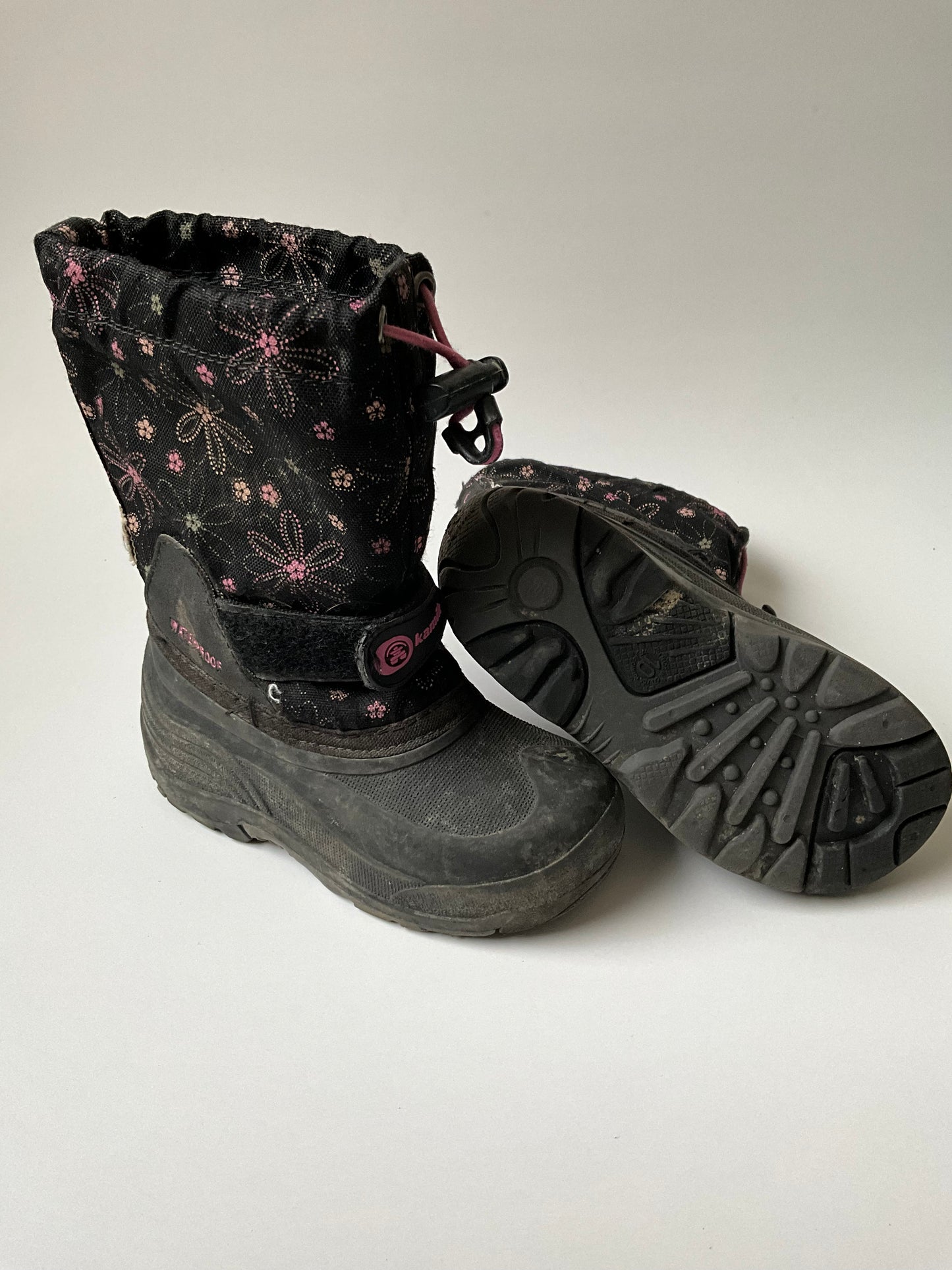 Black & Pink Floral Winter Boots