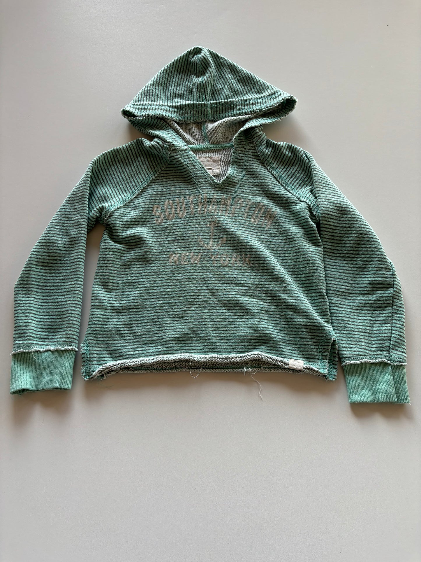 Cropped Mint & Grey Striped Knit Hoodie