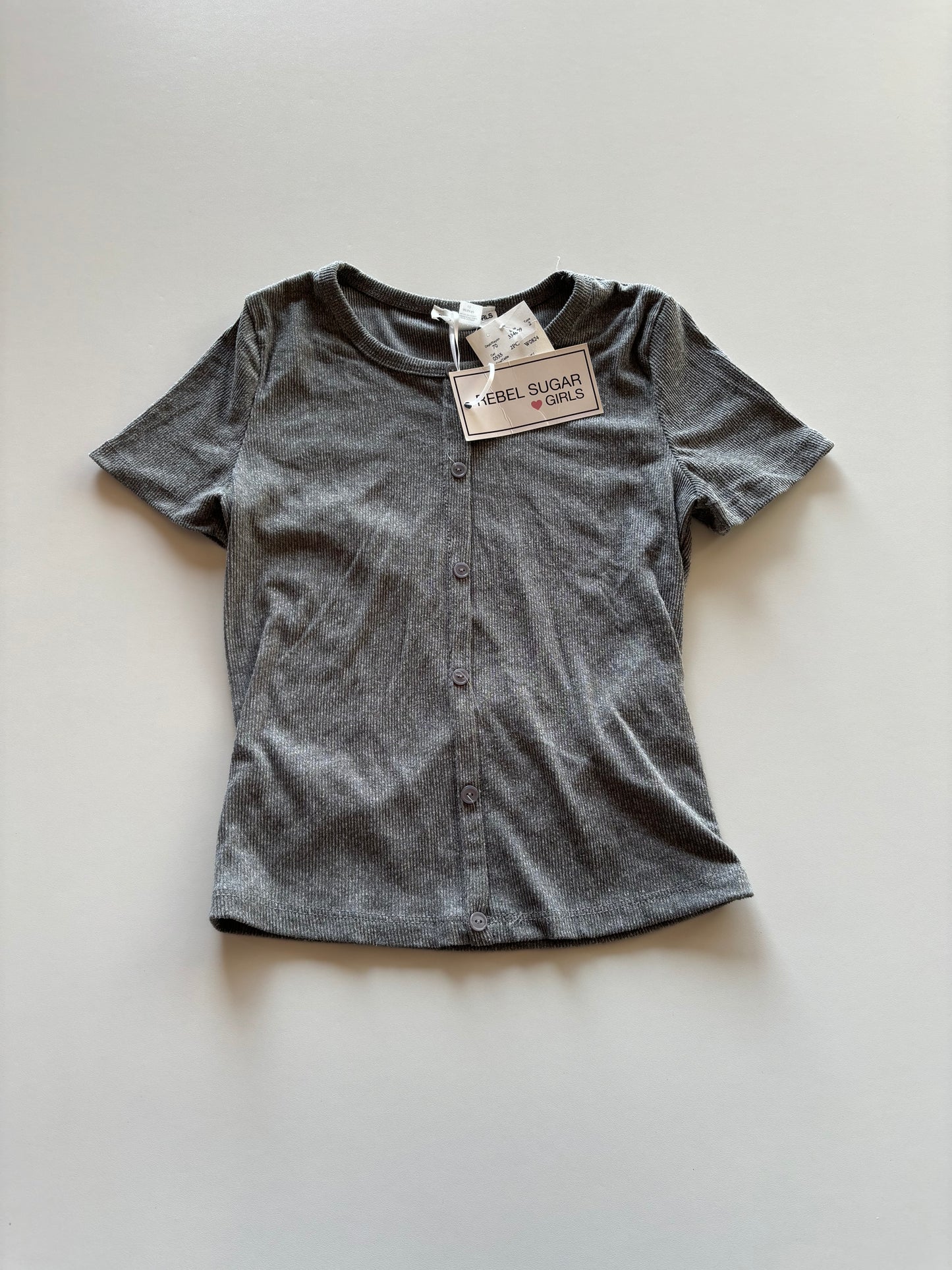 BNWT Grey Ribbed Faux Button Up Tee