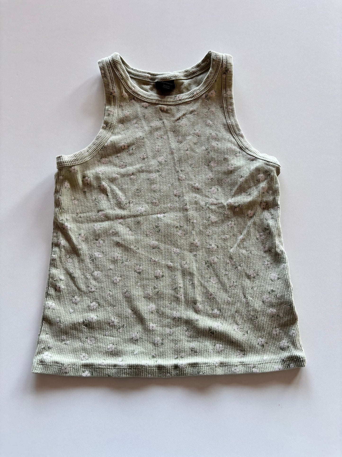 Green Floral Ribbed Tank