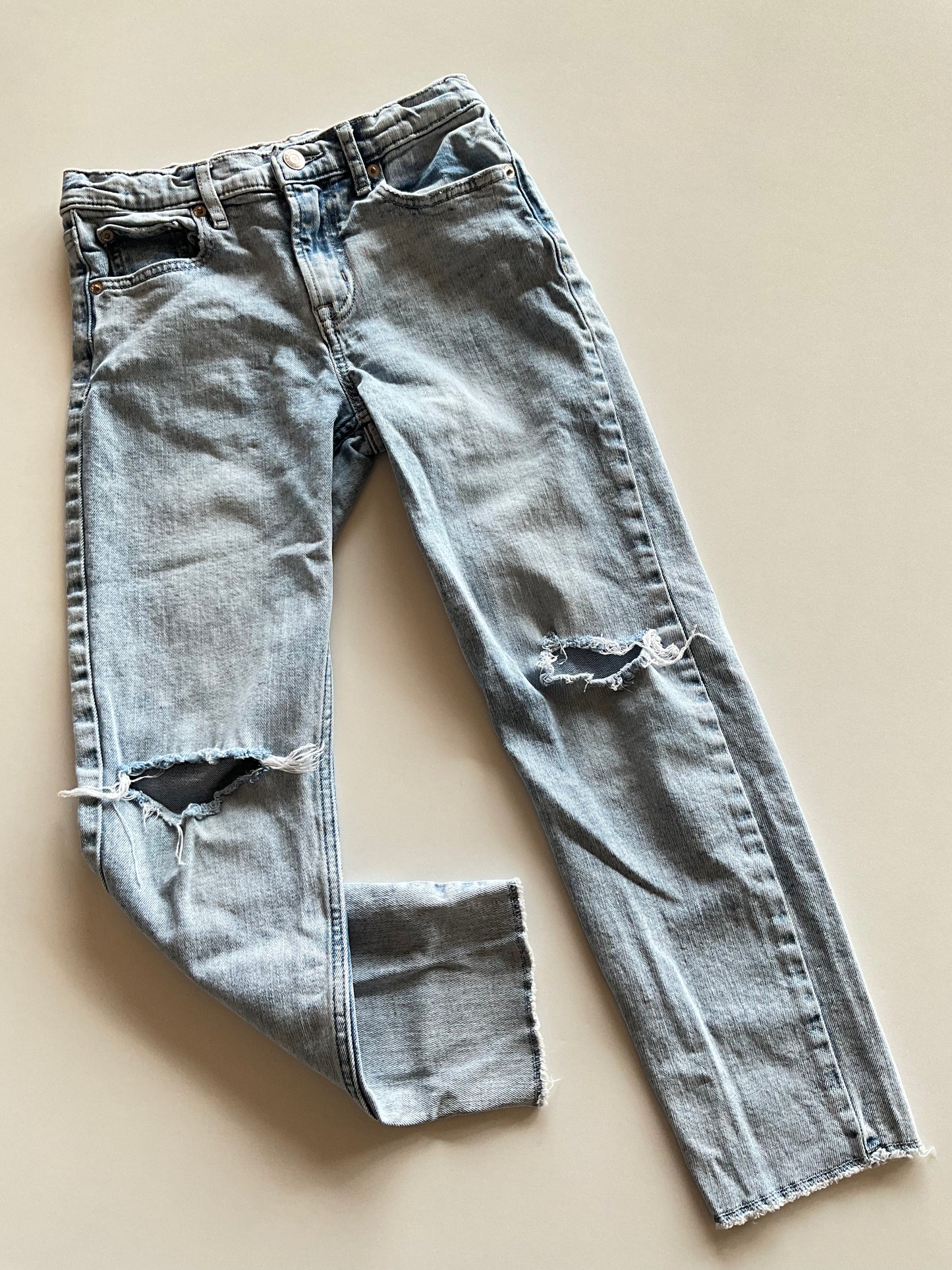 Distressed Pencil Slim Ankle High Rise Denim