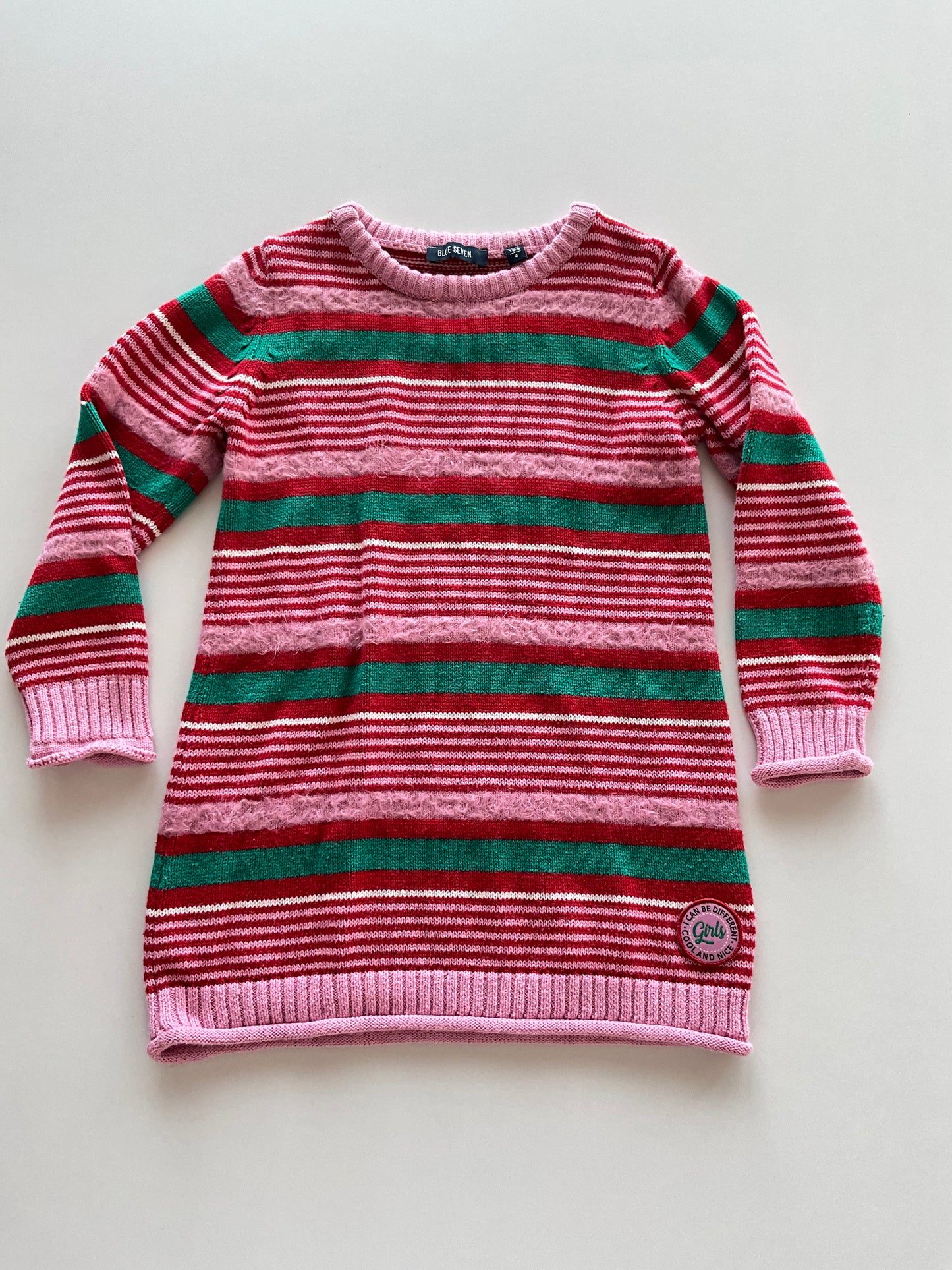 Textured Pink, Red, & Green Knit Dress