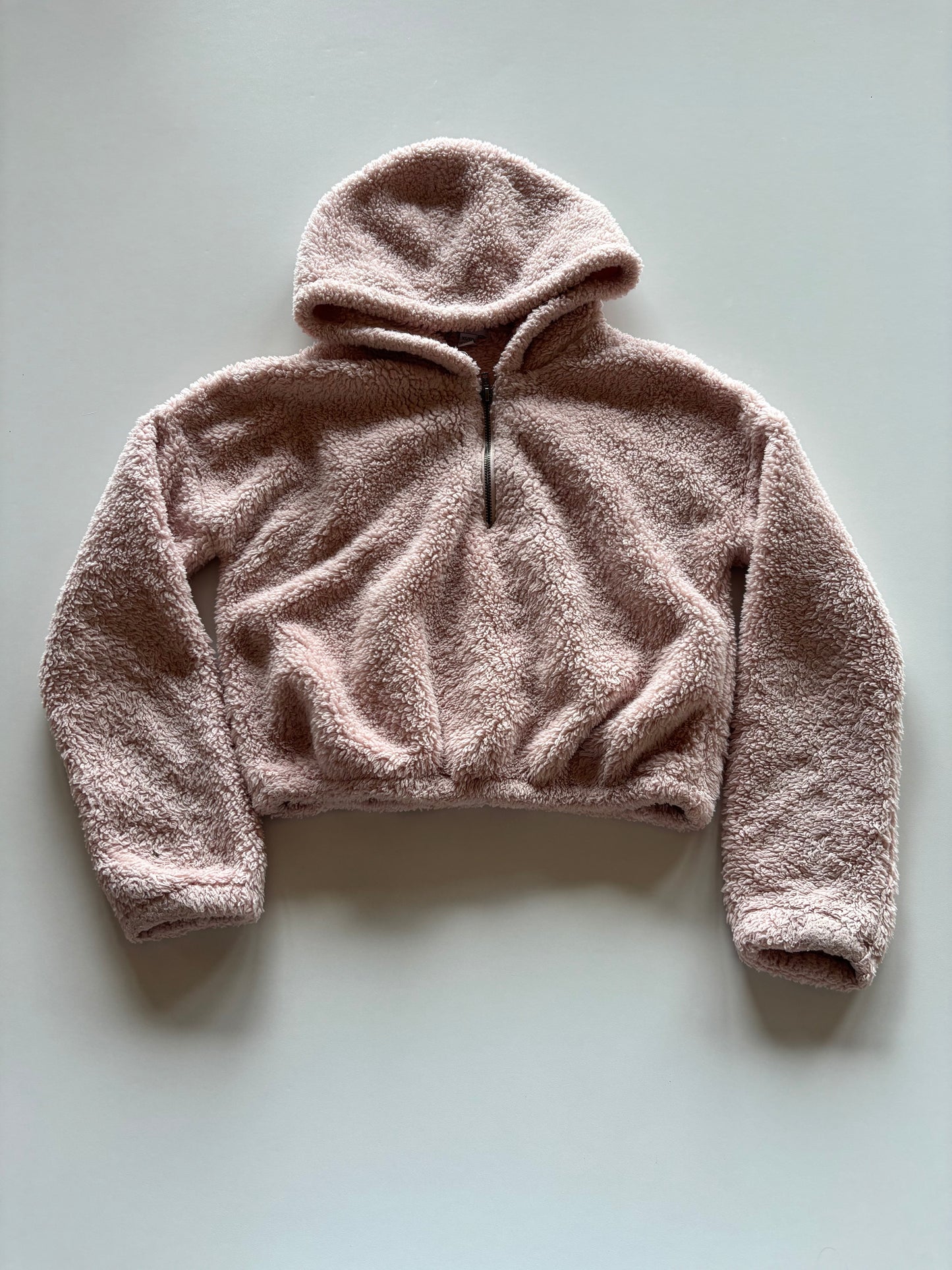 Pink Fuzzy 1/2 Zip Cropped Hoodie