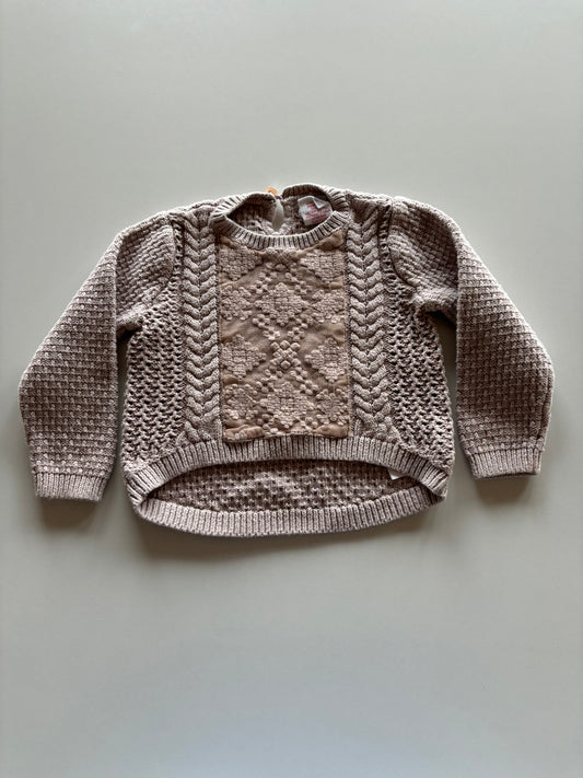 Brown Knit & Lace Sweater