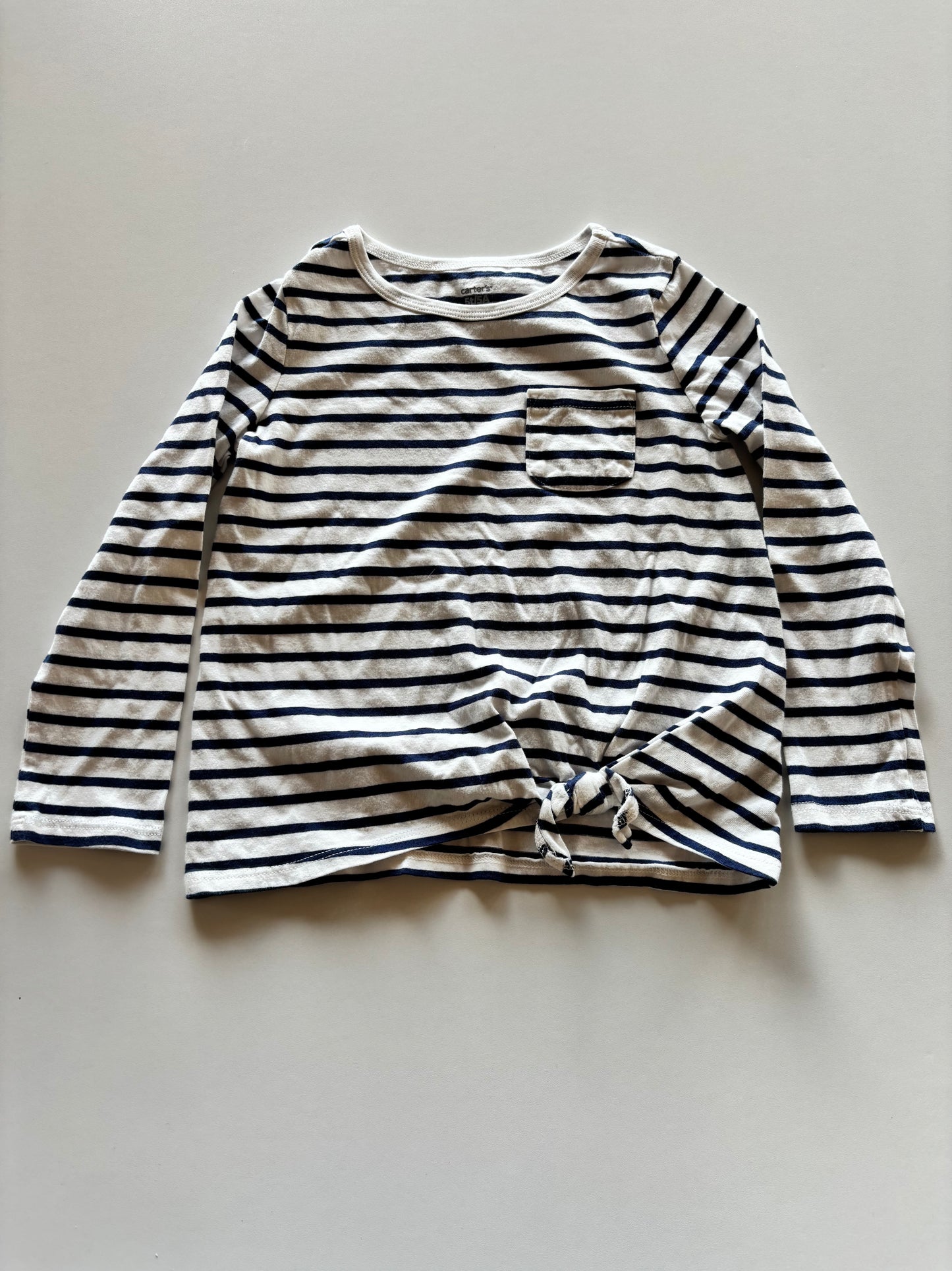 White & Navy Striped Knotted Shirt