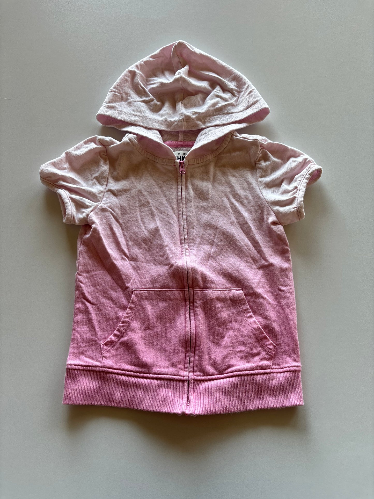 Pink Ombre Short Sleeve Hooded Zip Up