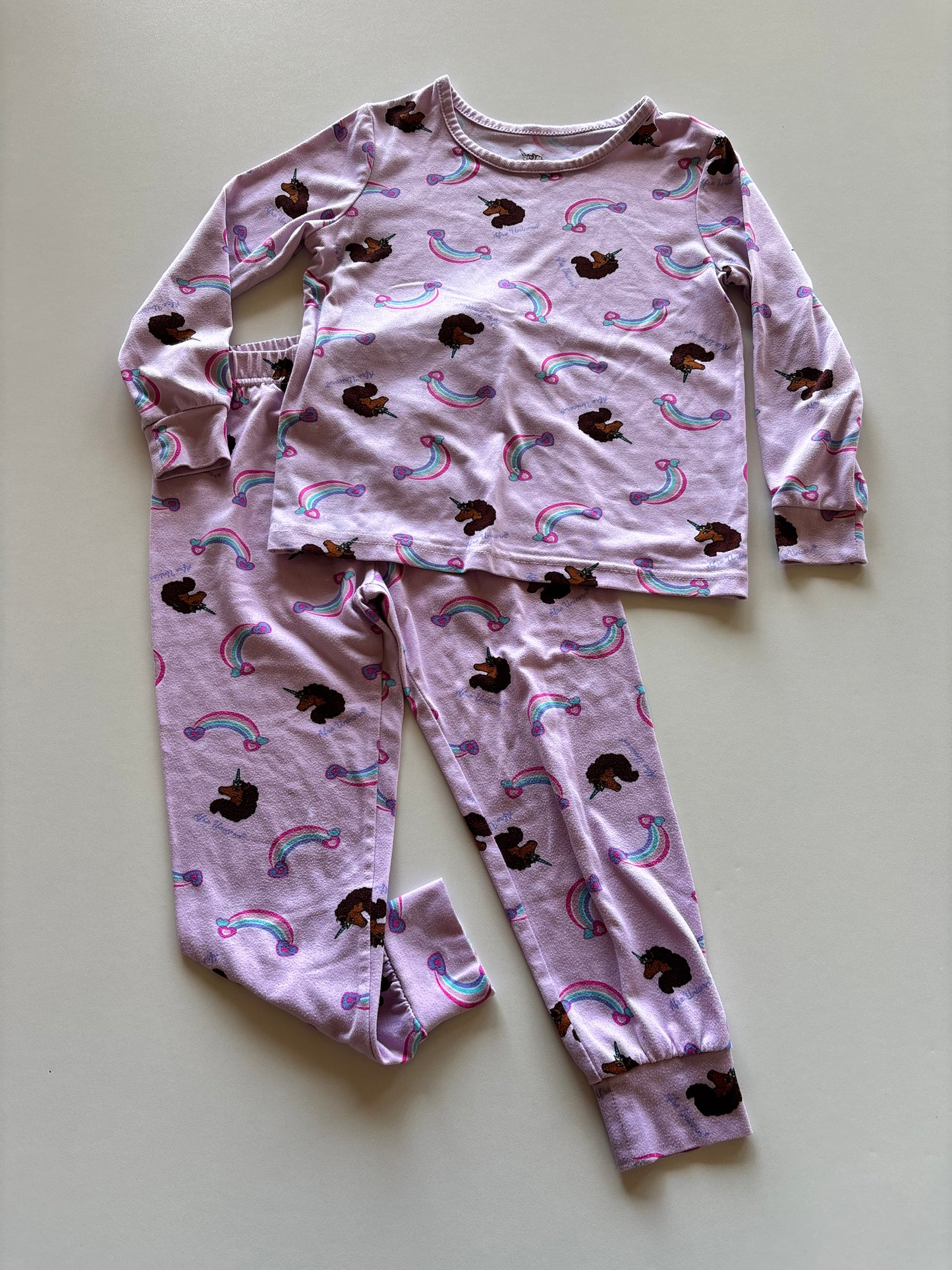 2pc Pink Brown Unicorn Pajamas