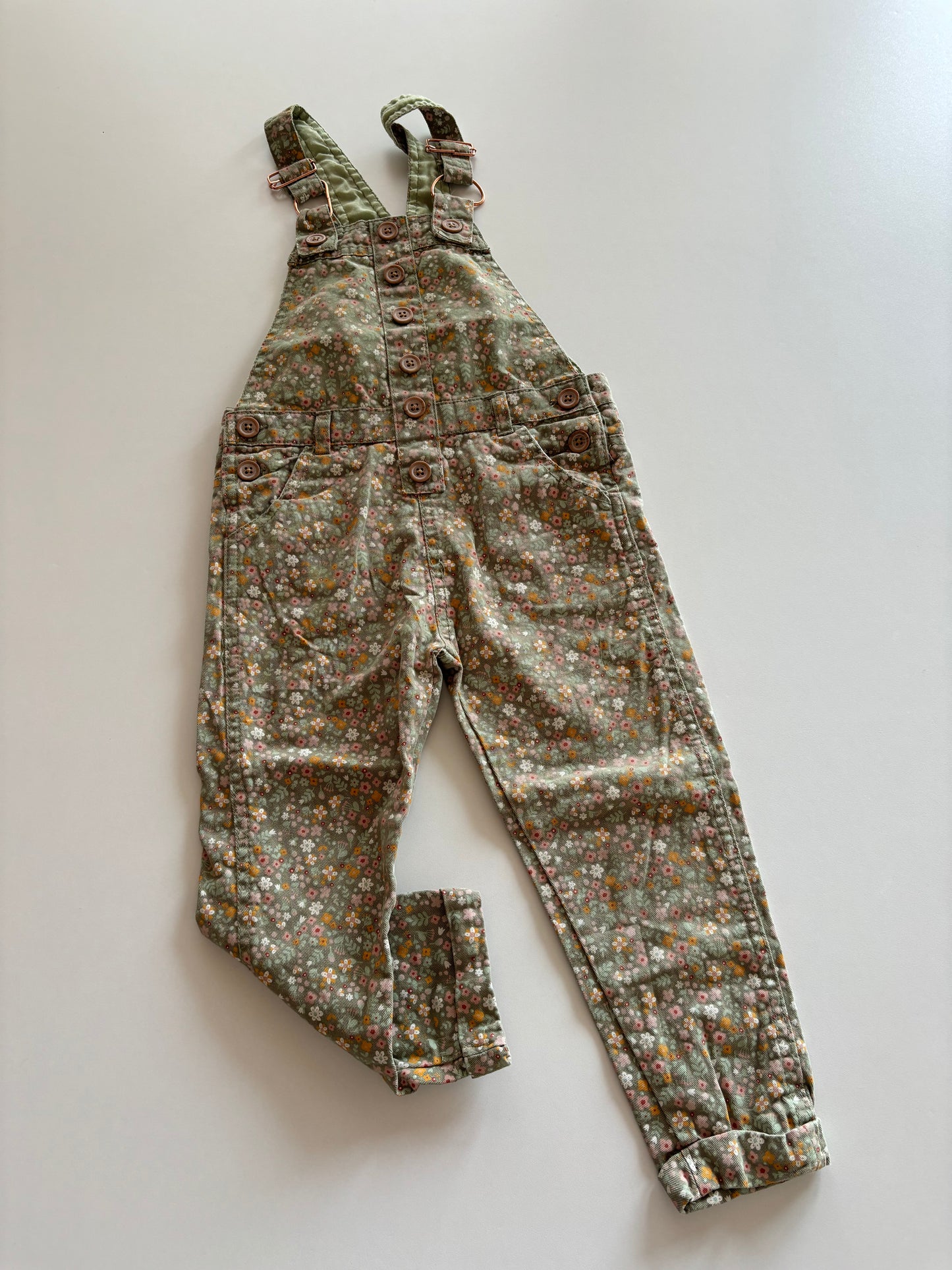 Green Floral Overalls