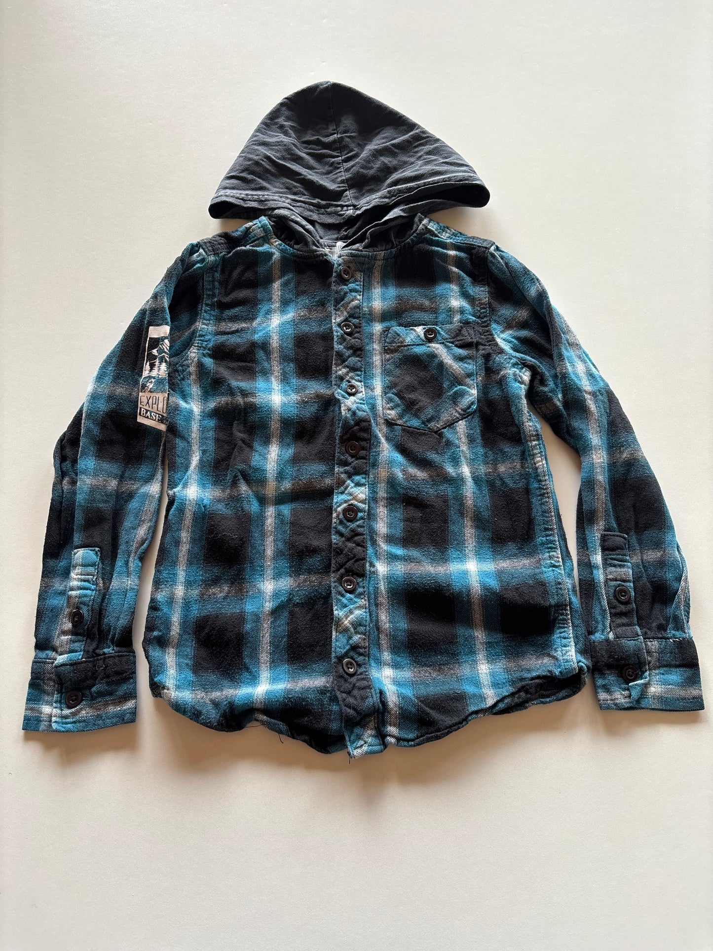 Hooded Turquoise Plaid Button Up Shirt