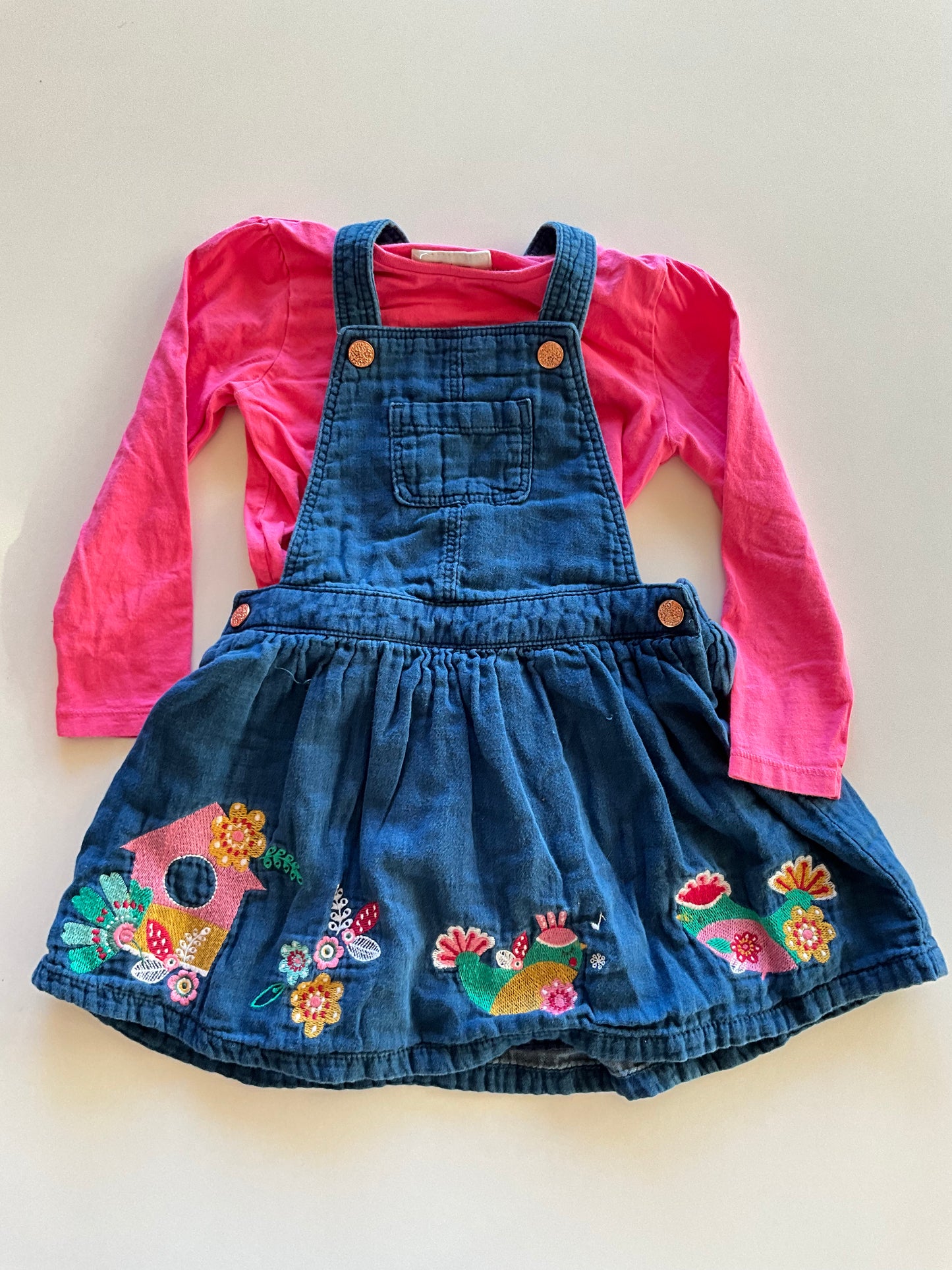2pc Pink Shirt & Embellished Overall Skirt