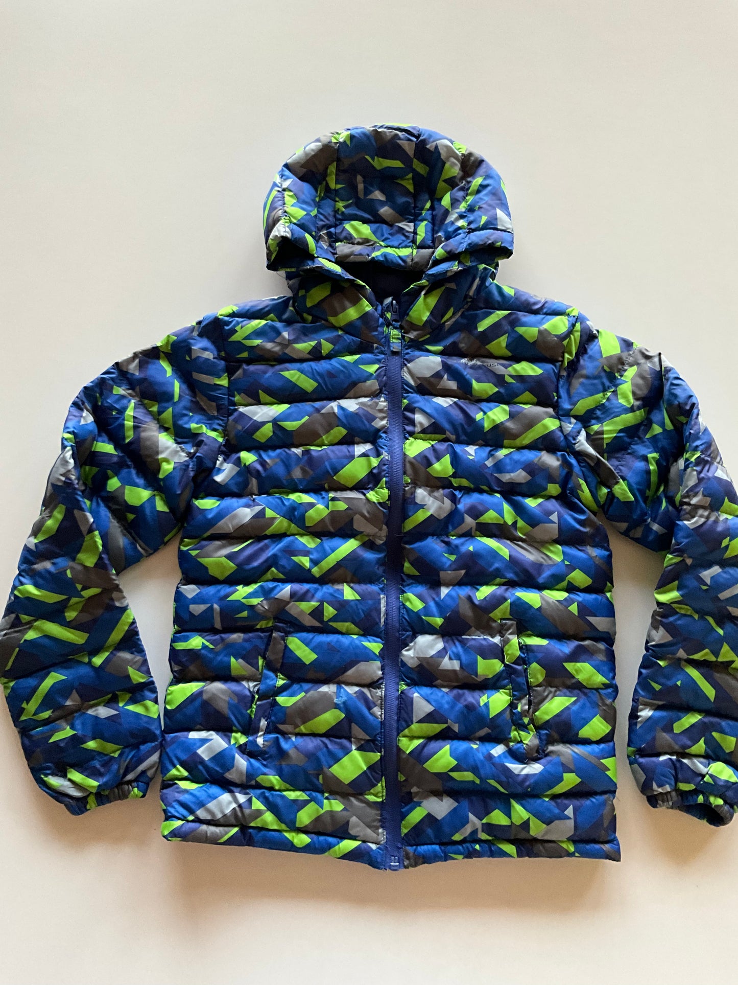 Blue & Green Patterned Puffer Jacket