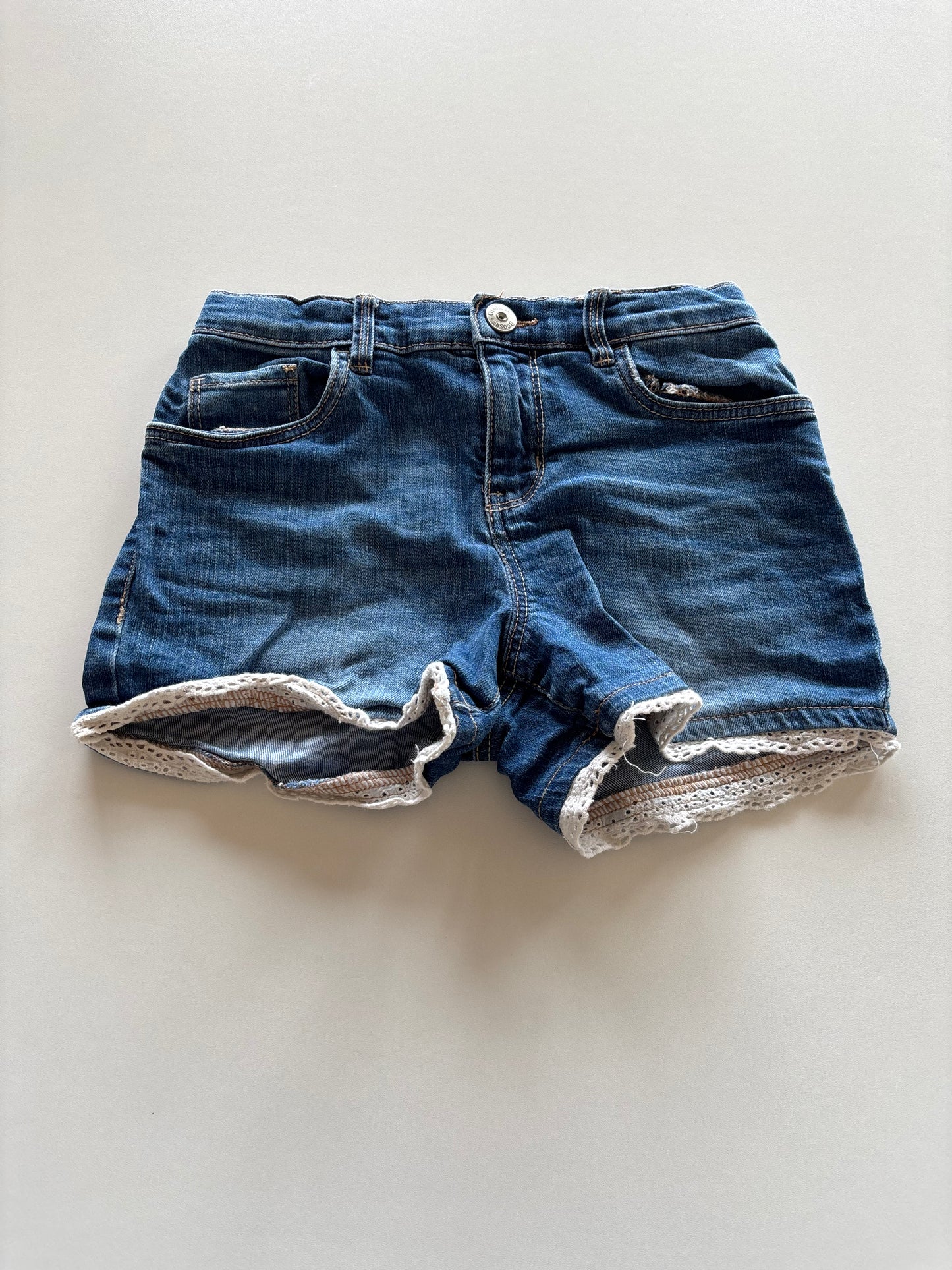 Lace Trimmed Denim Shorts