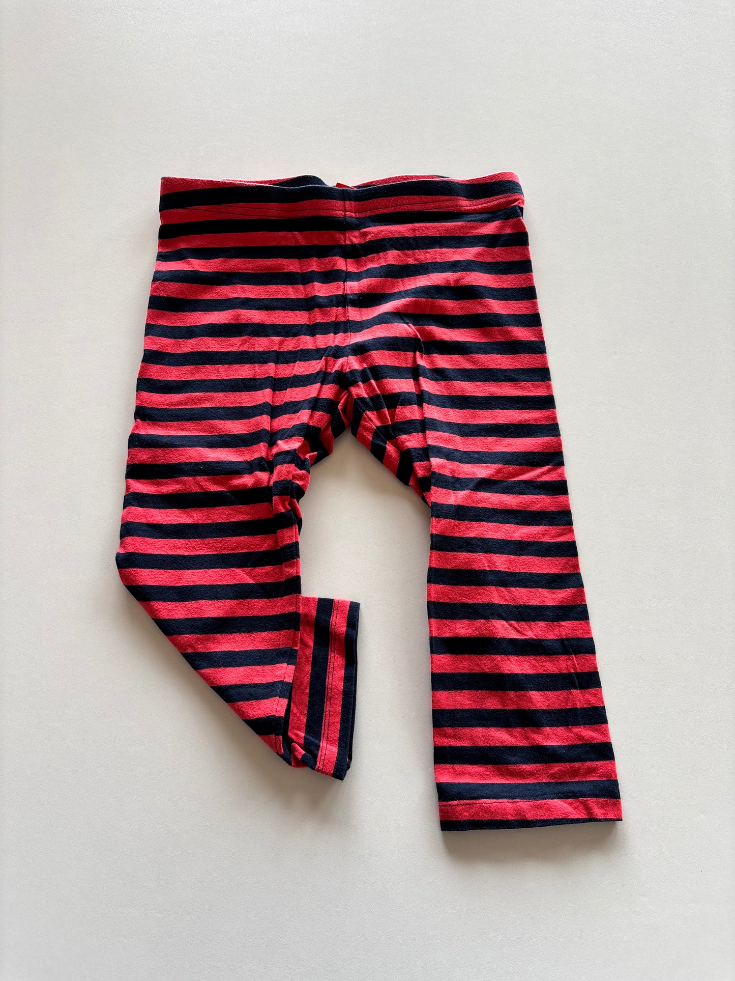 Red & Navy Striped Capri Leggings
