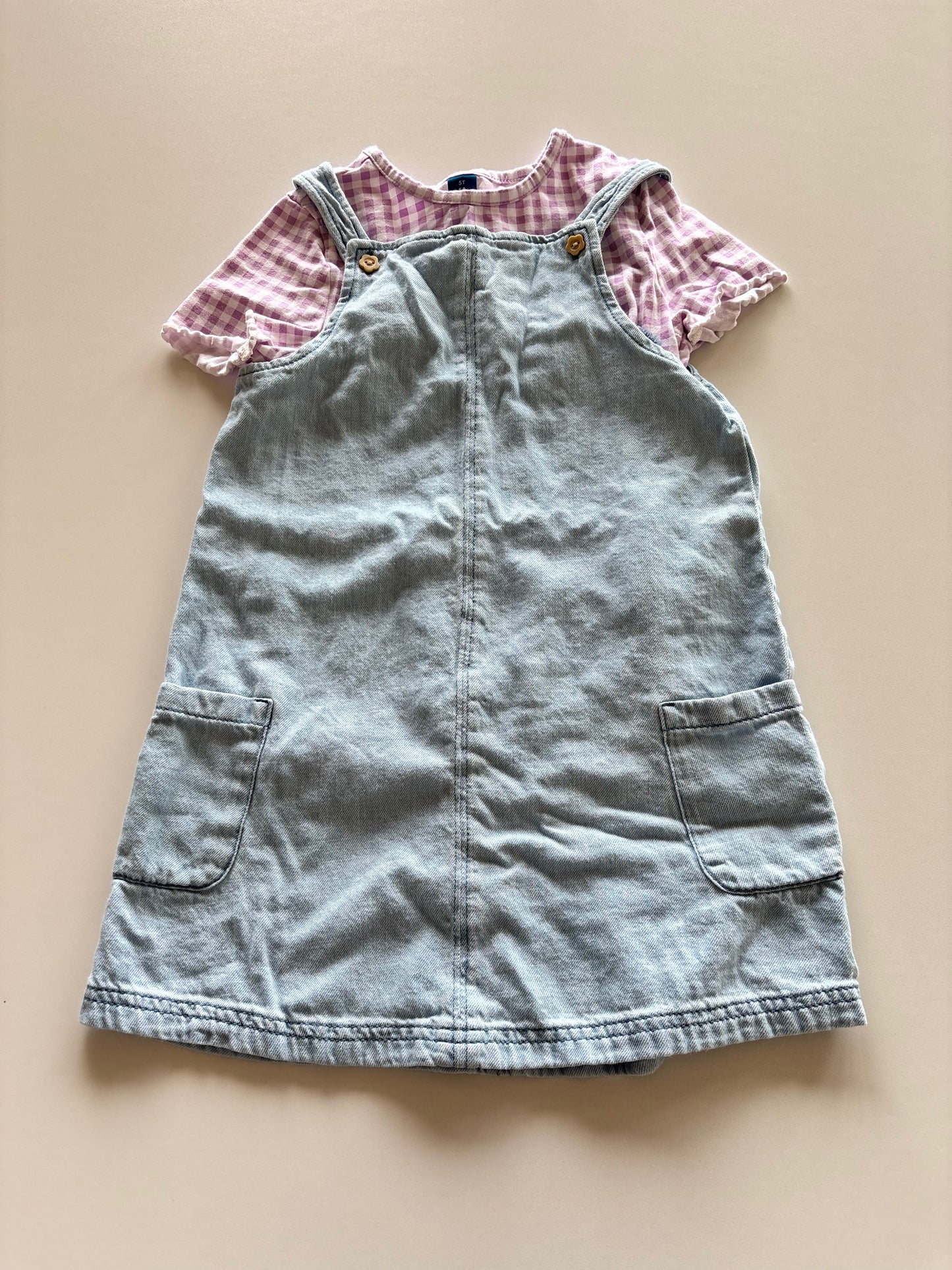 2pc Purple Checked Tee & Denim Dress