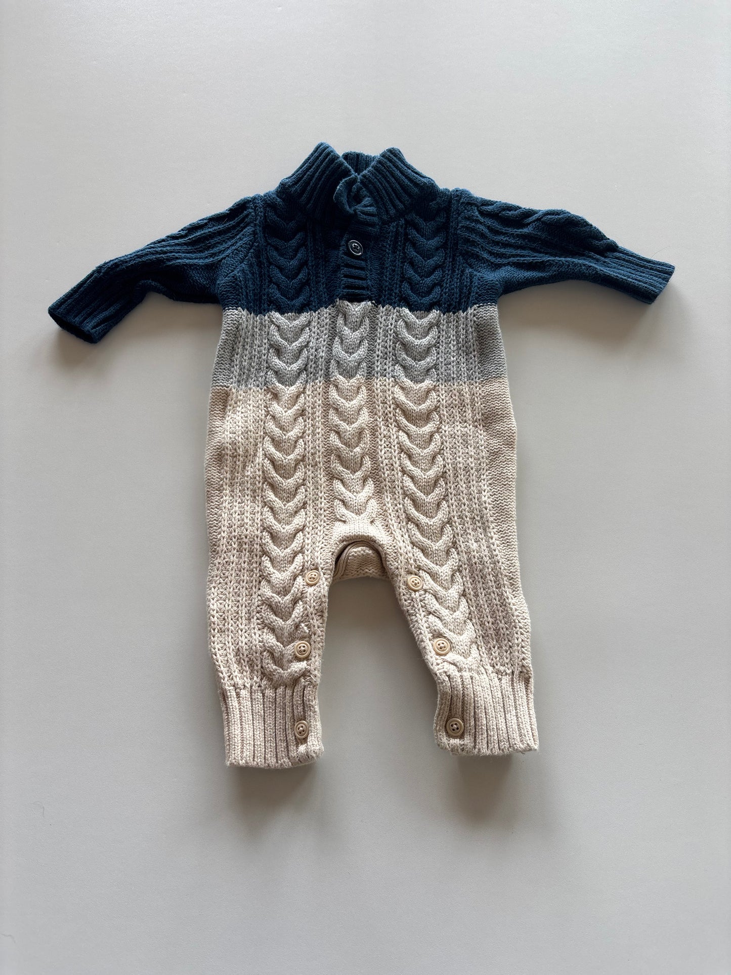 Blue & Cream Knit Romper
