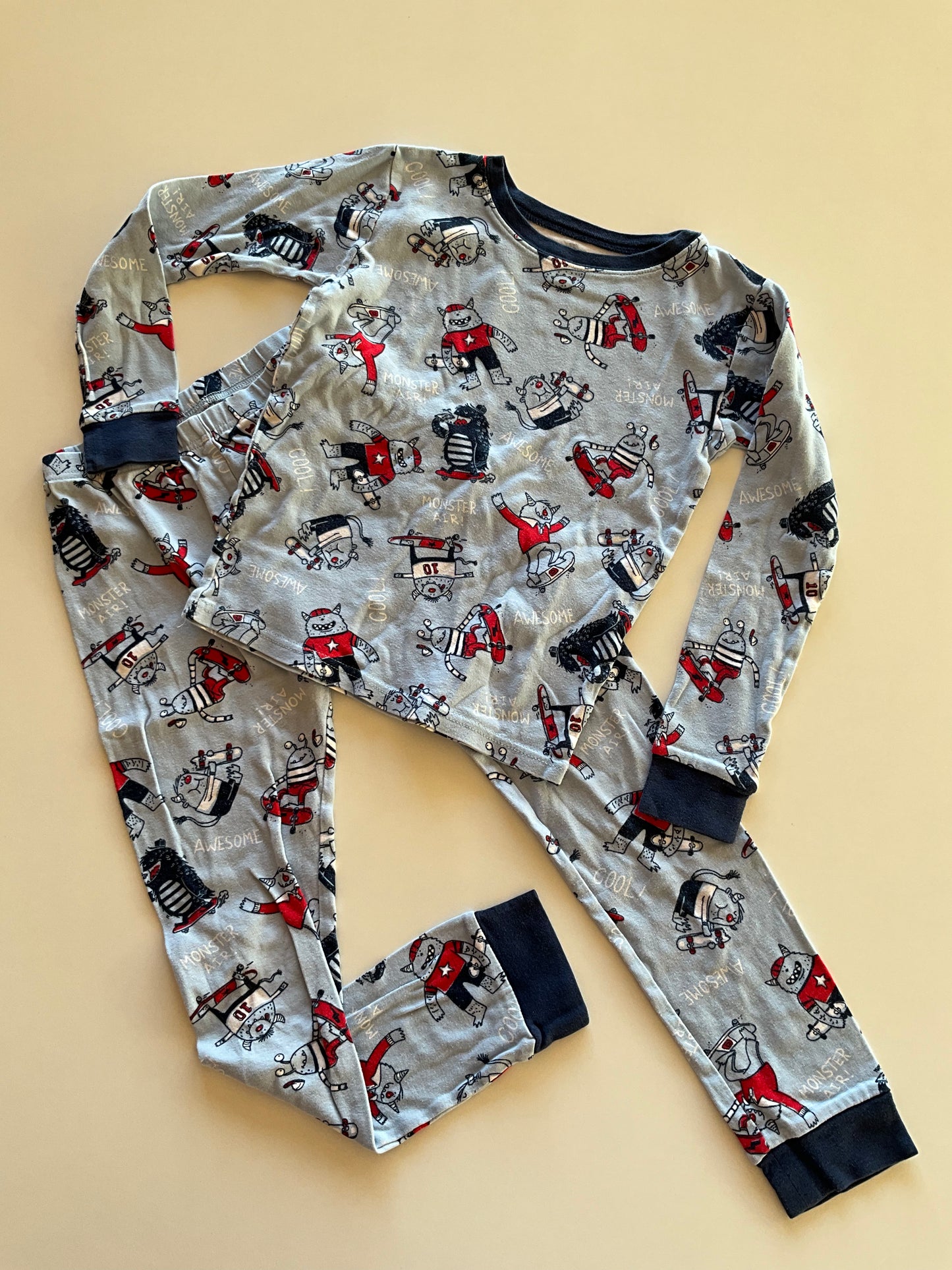 2pc Blue Skateboarding Monster Pajamas