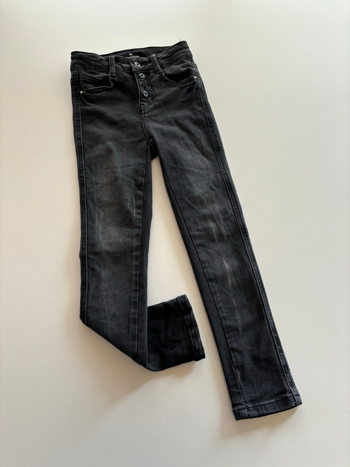 Black Faux Button Fly Denim