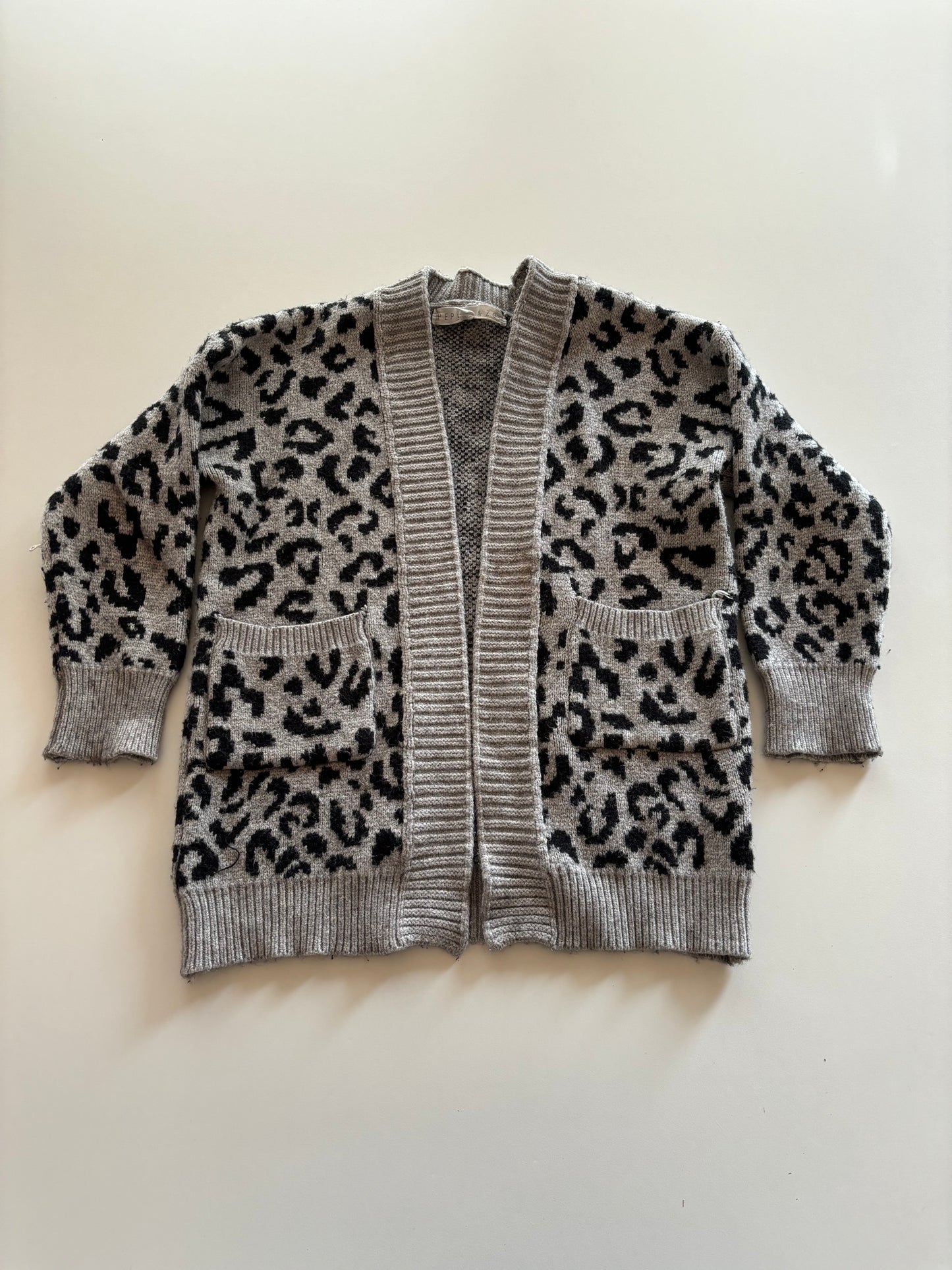 Thick Grey Leopard Print Cardigan