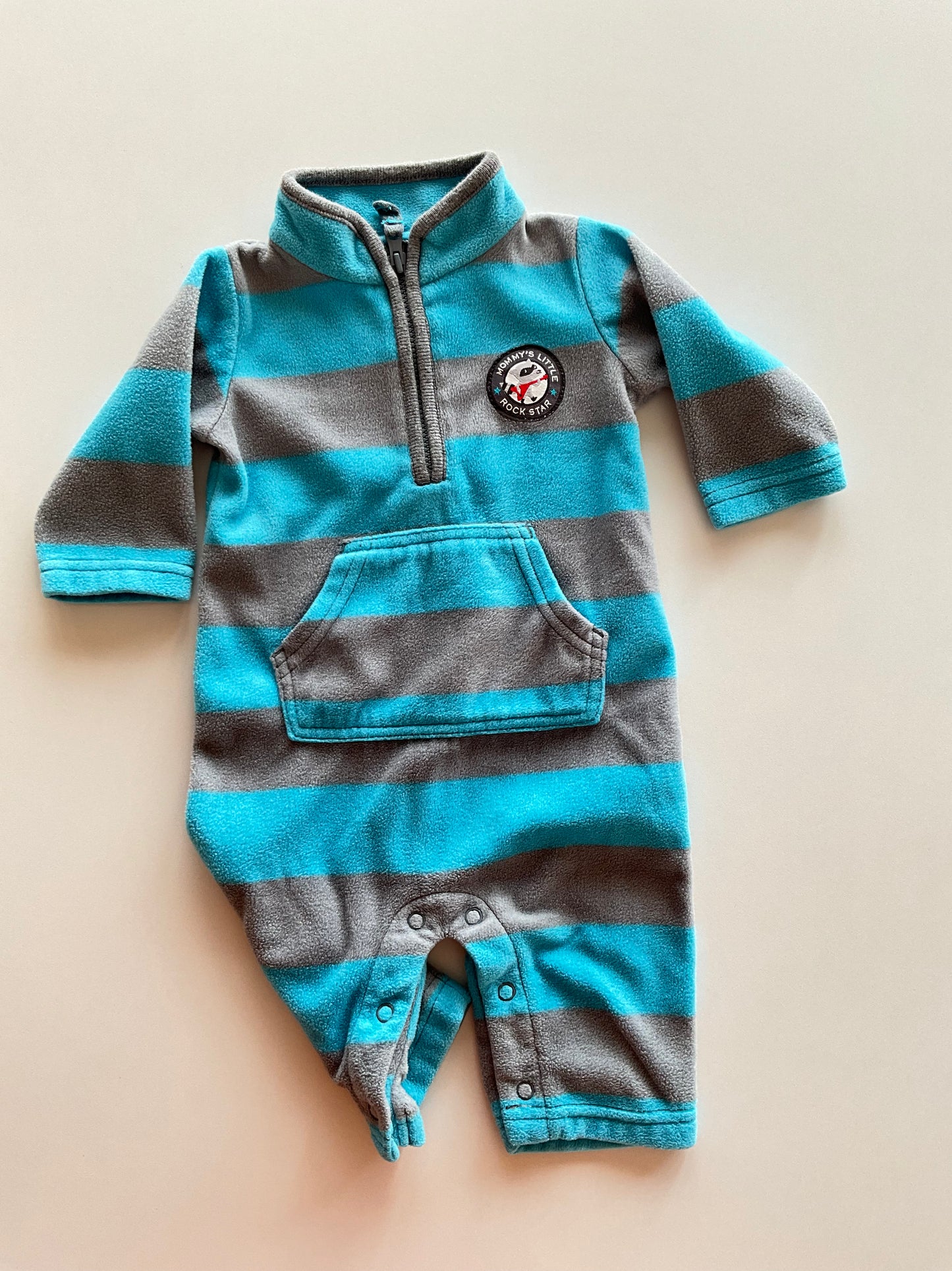 Blue & Grey Striped Fleece One Piece