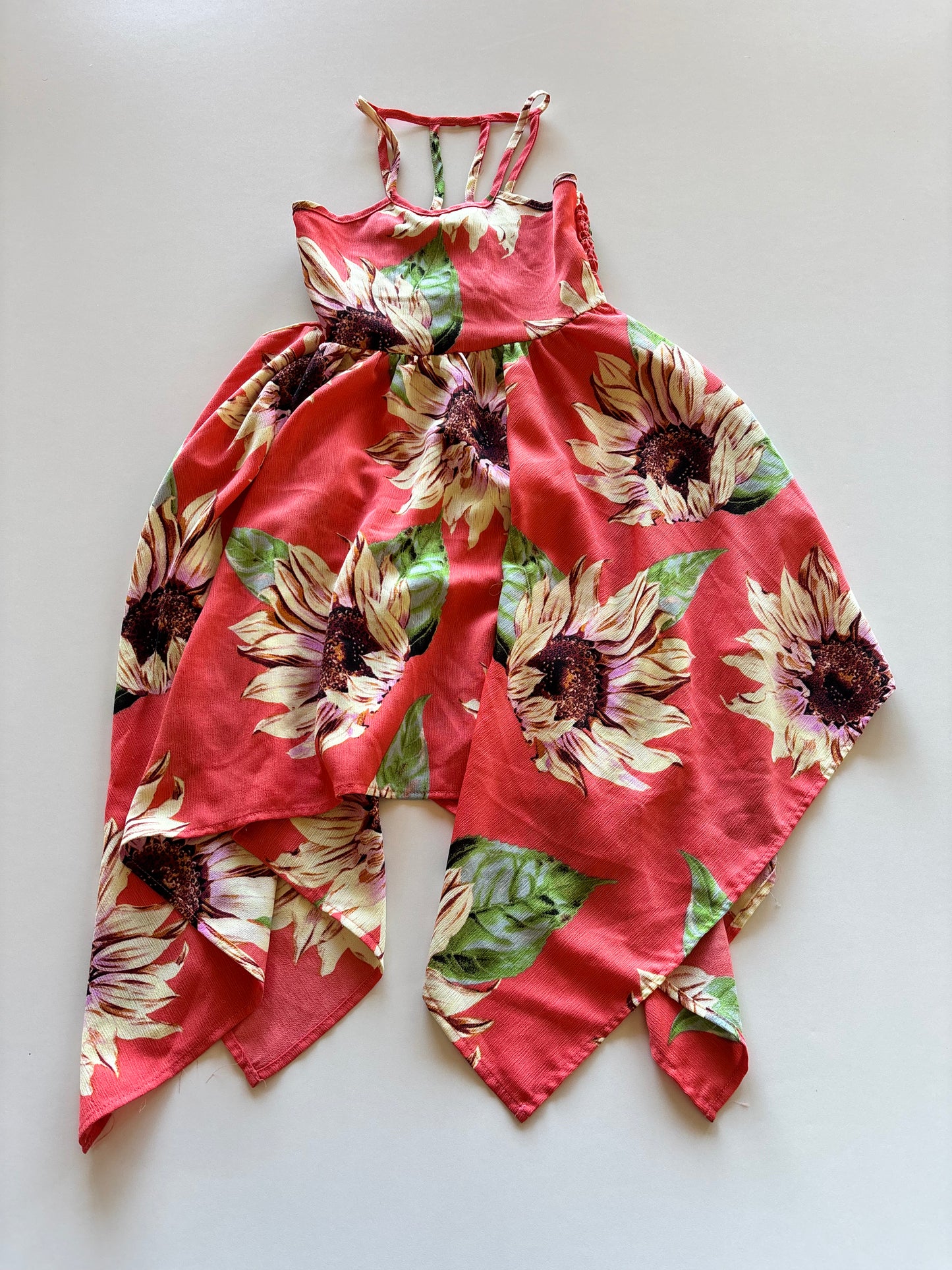 Asymmetrical Coral Sunflower Dress