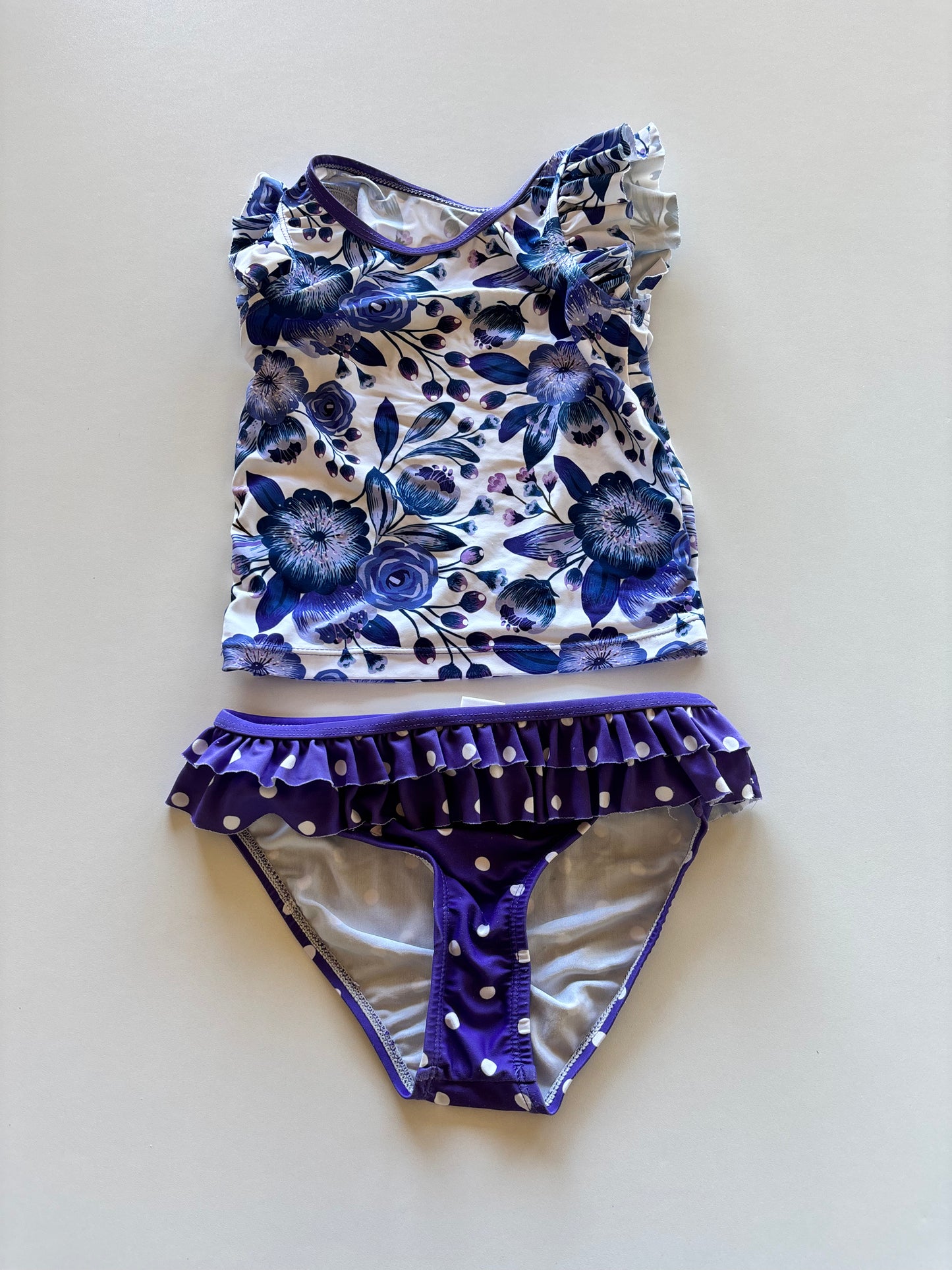 2pc Purple Polka Dot & Floral Swim Suit