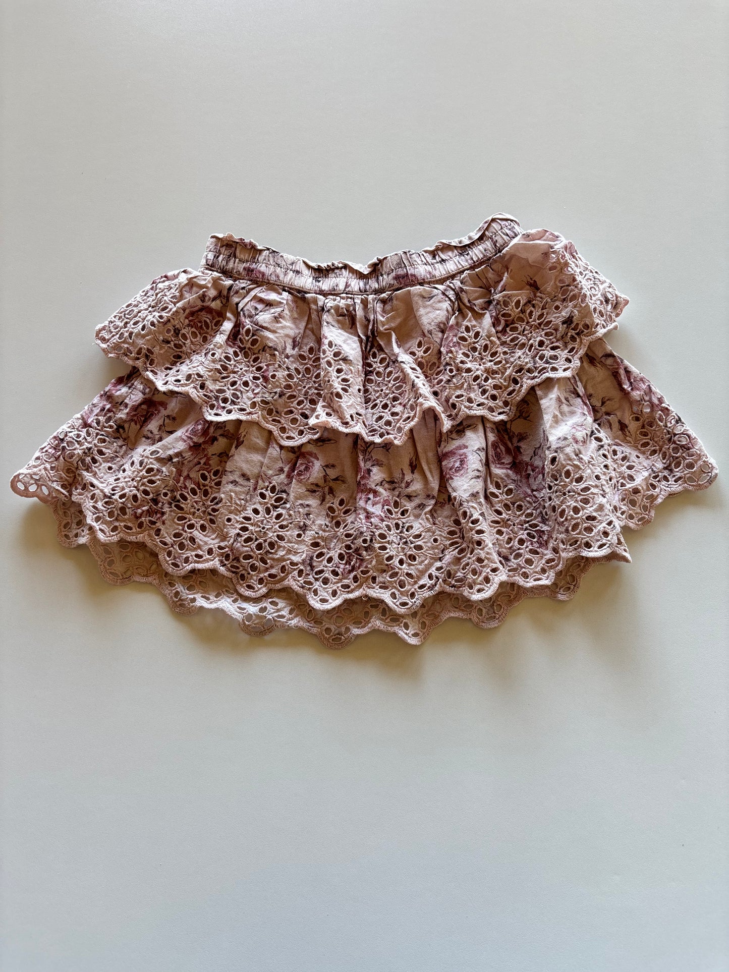 Mauve Floral Tiered Eyelet Skirt
