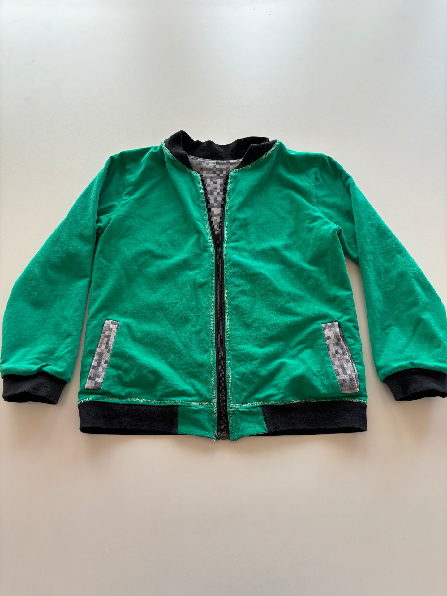 Handmade Reversible Green & Grey Digital Camo Zip Up