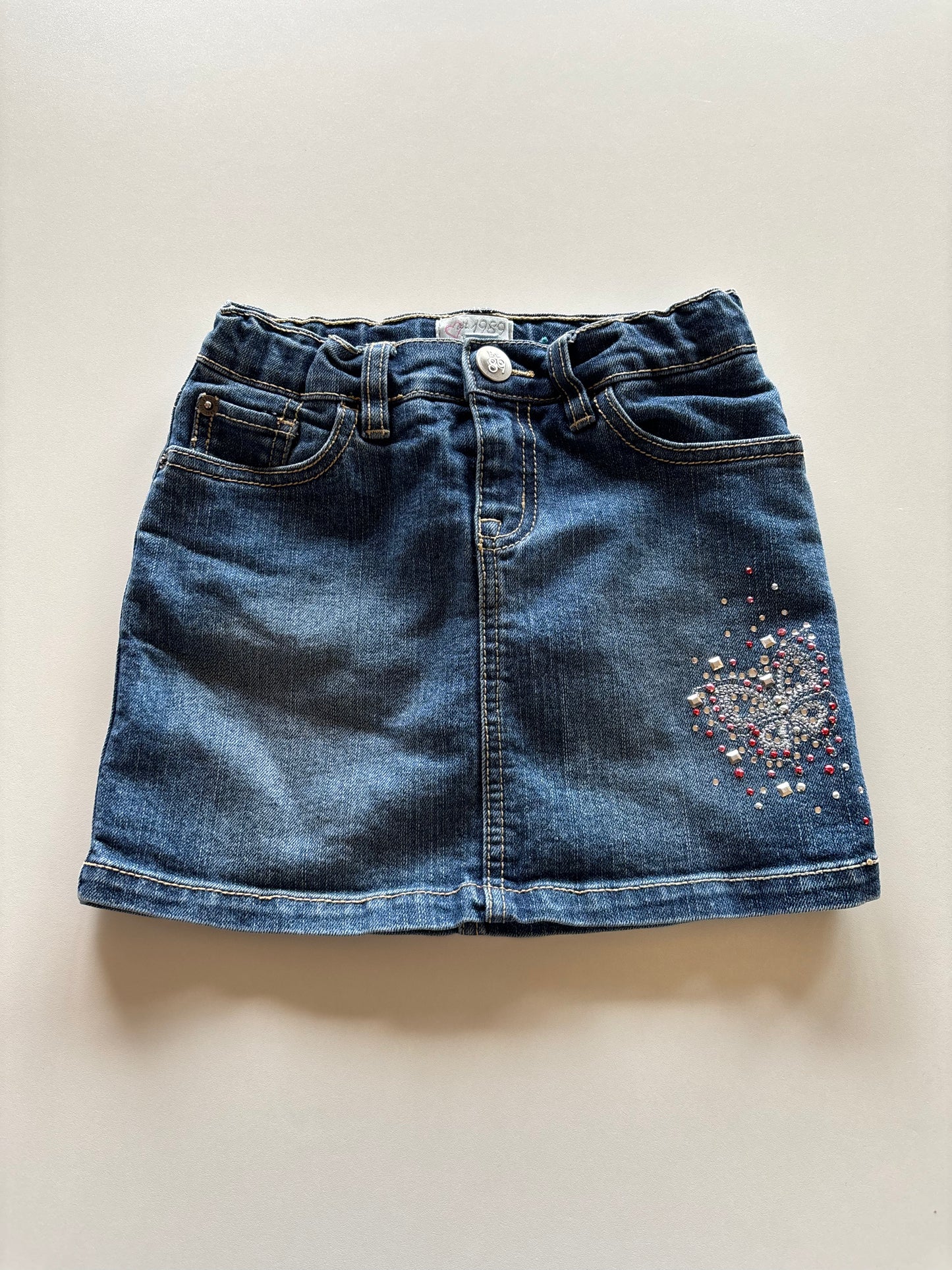 Rhinestone Butterfly Denim Skirt with Attached Shorts