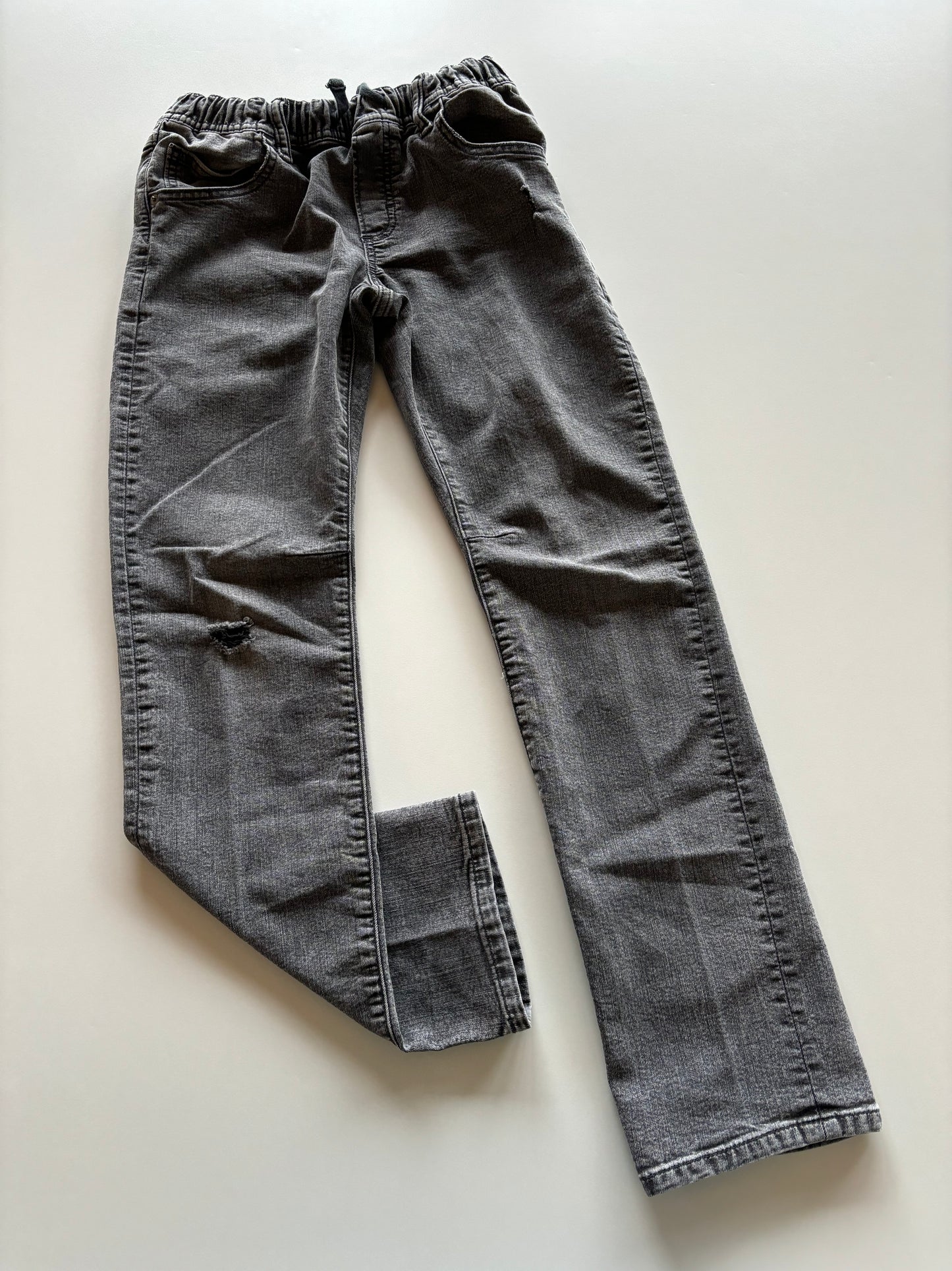 Grey Distressed Denim Pull On Pants