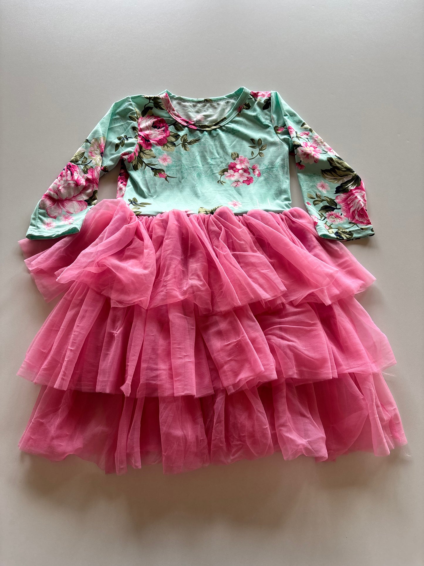 Teal & Pink Ruffled Dress