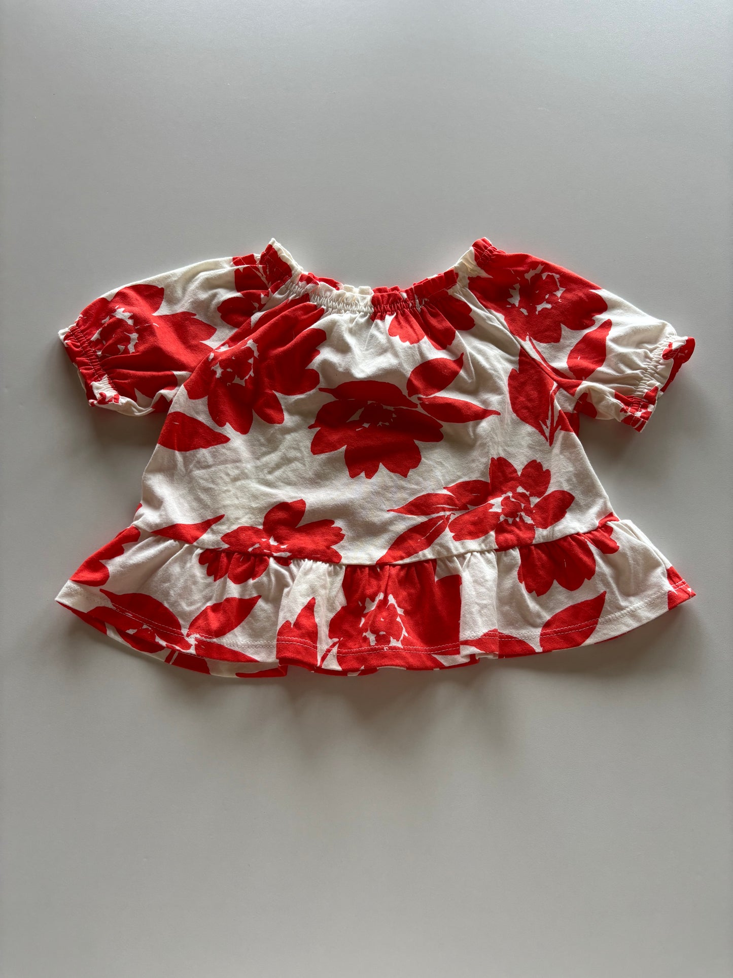 White & Red Floral Peplum Tee