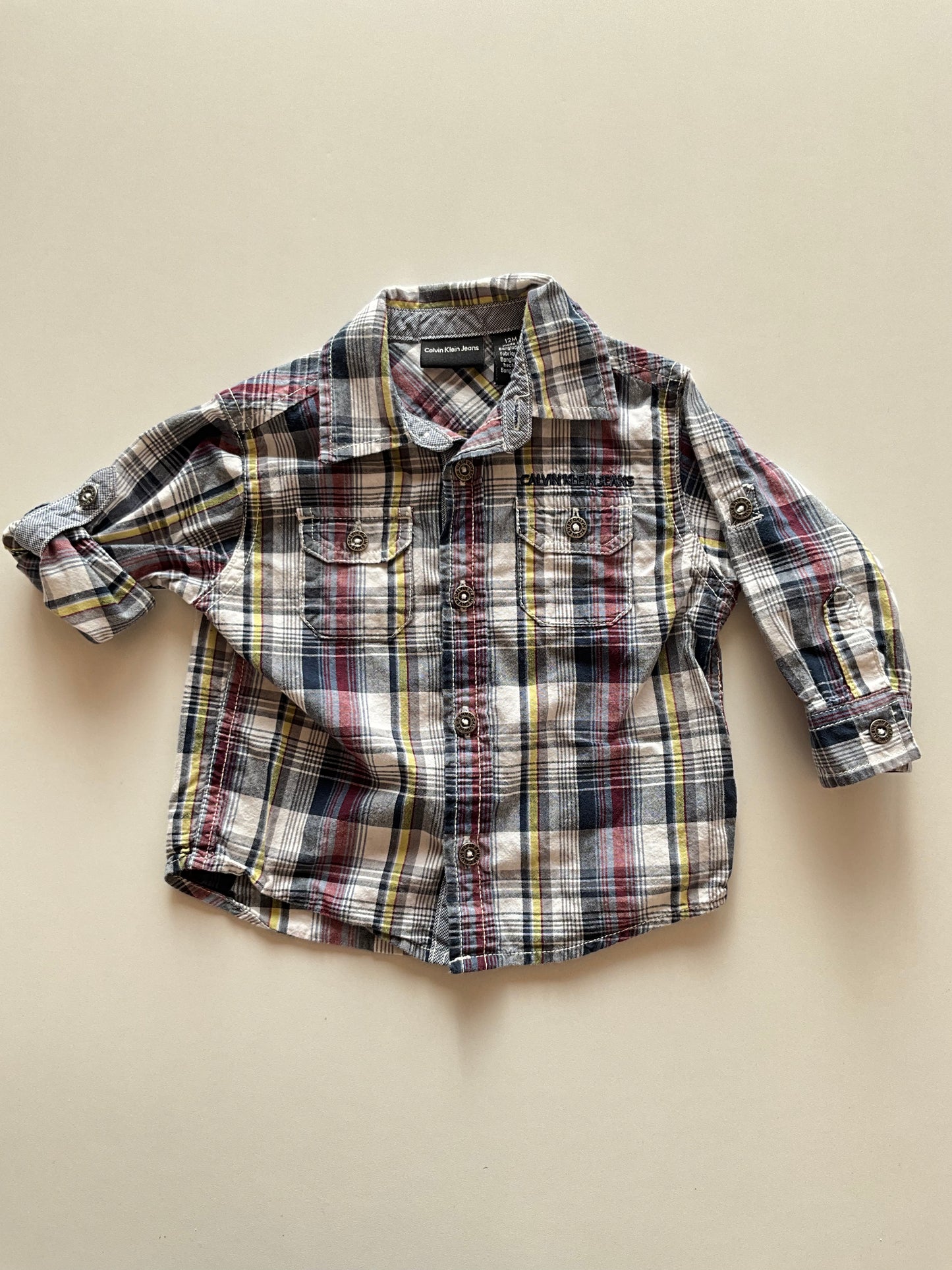 Burgundy, Yellow, & Blue Plaid Button Up