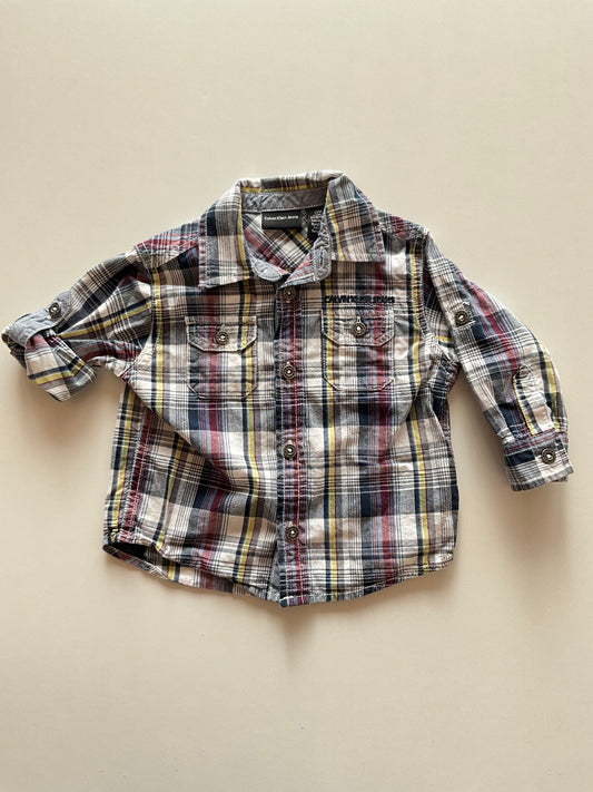 Burgundy, Yellow, & Blue Plaid Button Up