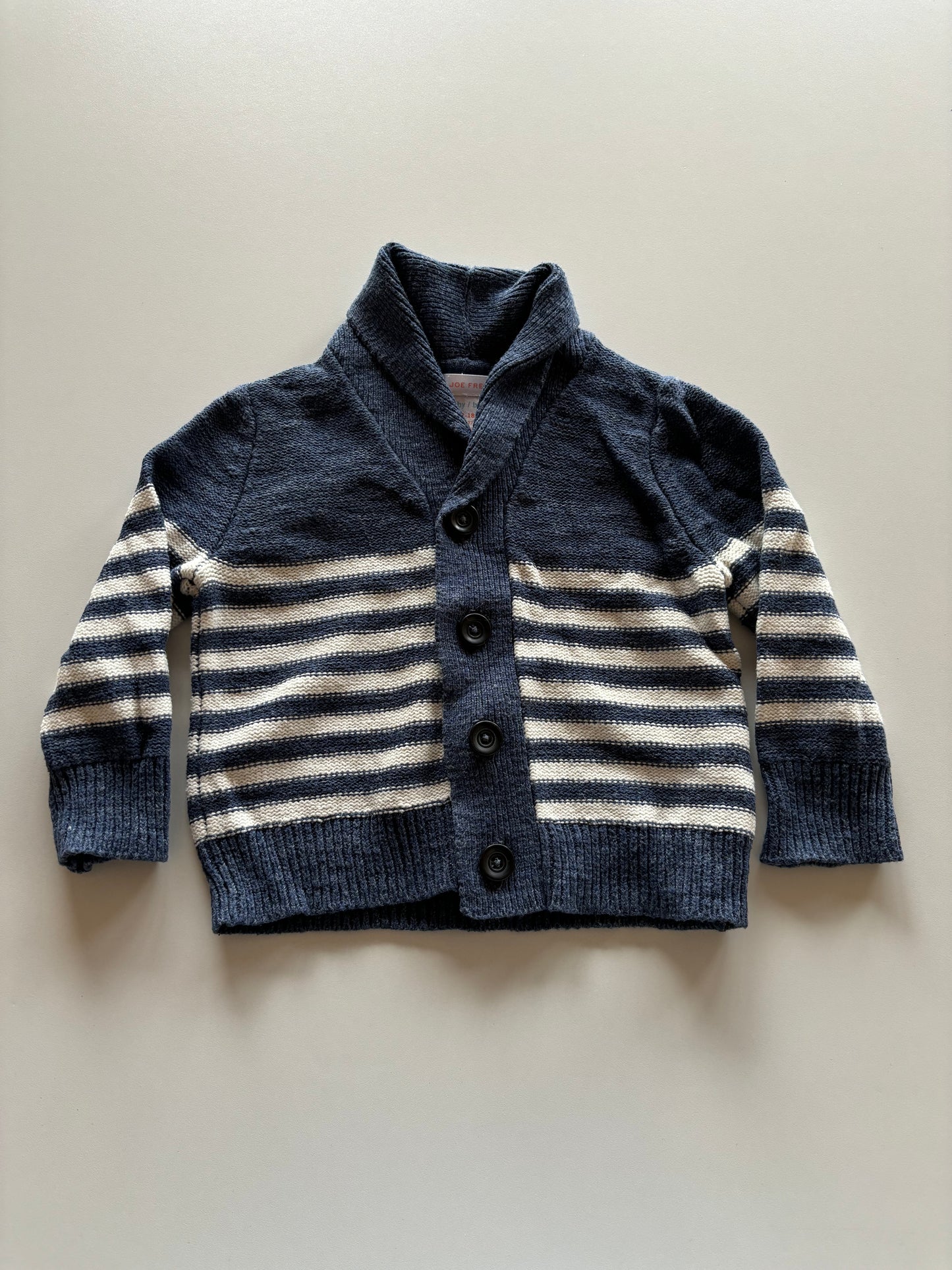 Blue & White Striped Button Up Cardigan