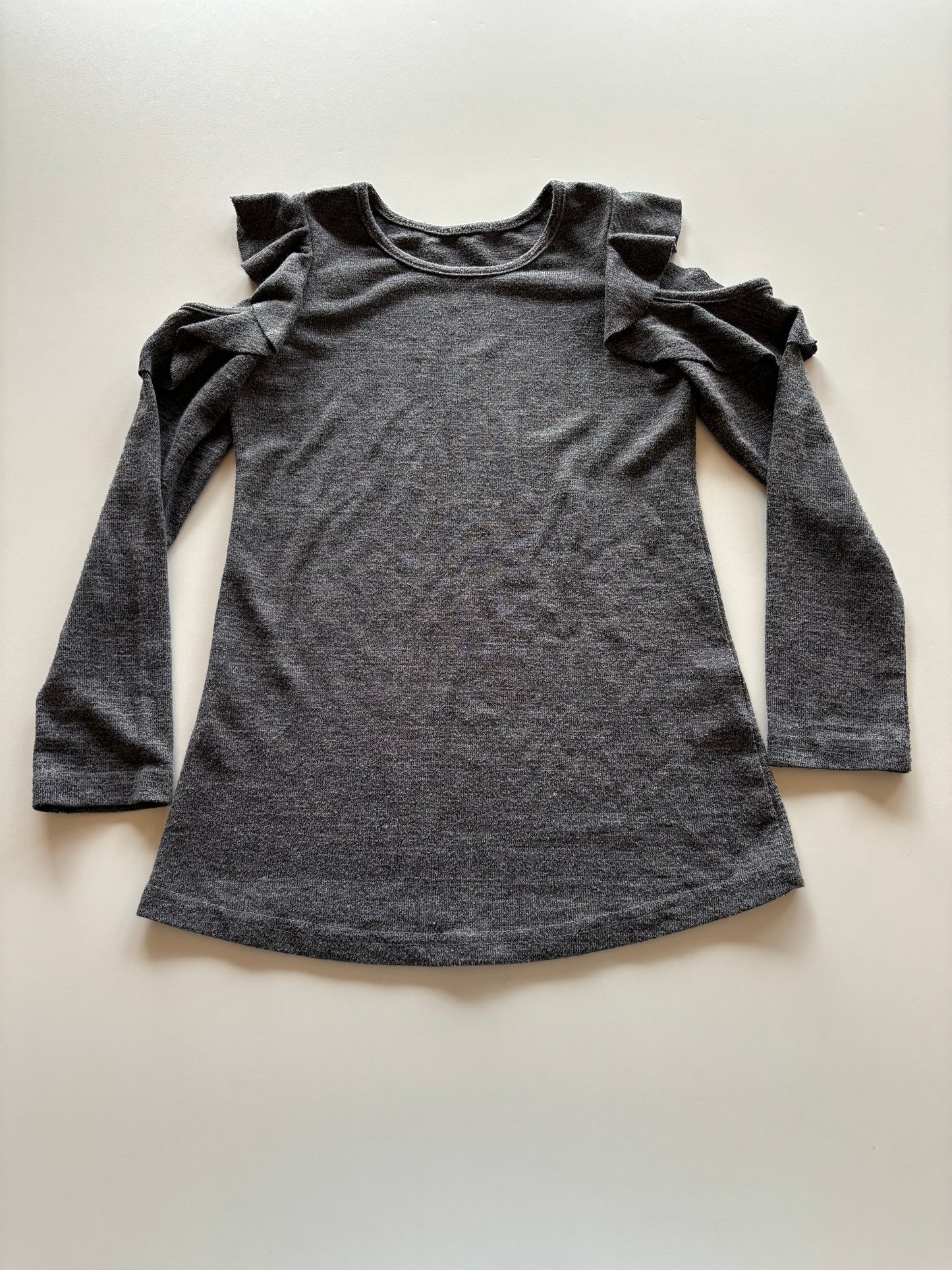 Grey Ruffle Cold Shoulder Shirt