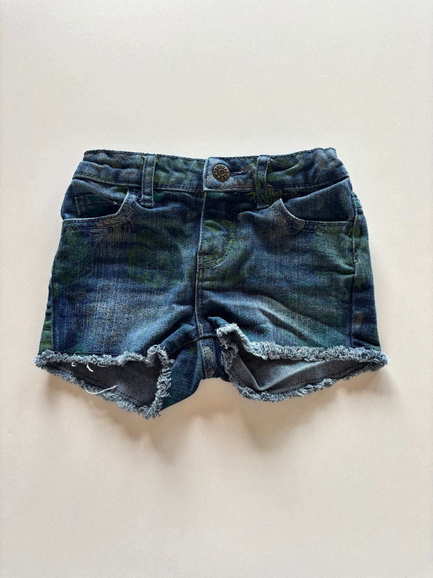 Monstera Print Denim Shorts