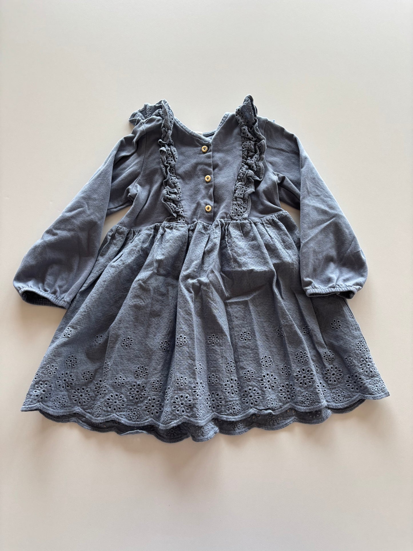 Slate Blue Eyelet & Ruffle Dress