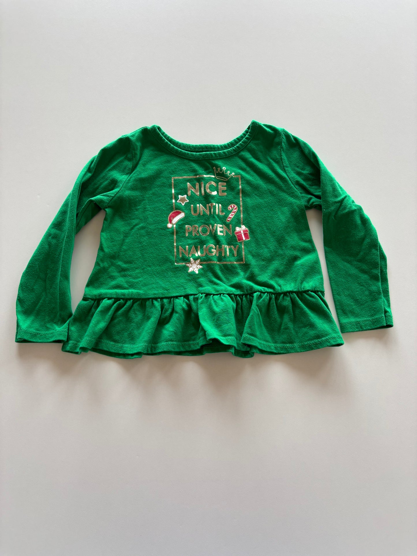 Green Nice Until Proven Naughty Peplum Shirt